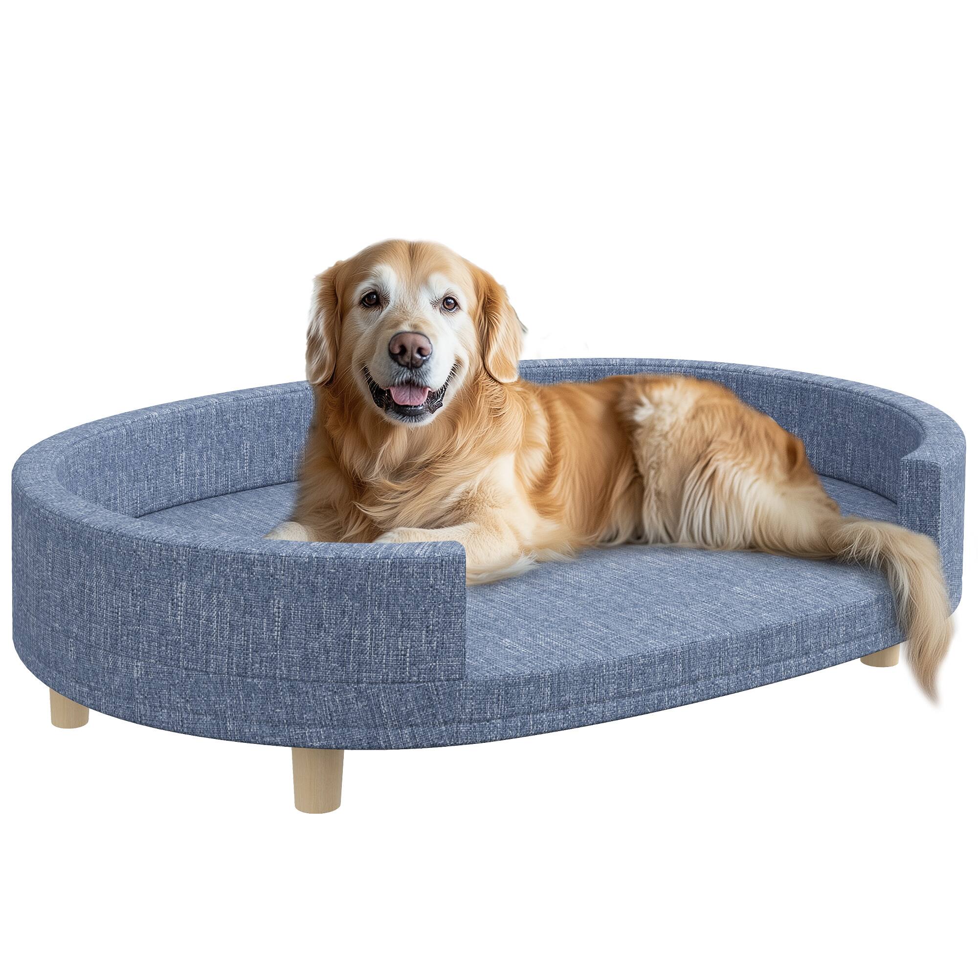 Pawhut - Dog Couch, Pet Sofa Bed for Large Dogs, Elevated Dog Sofa with Removable Top, Washable Cover - Blue