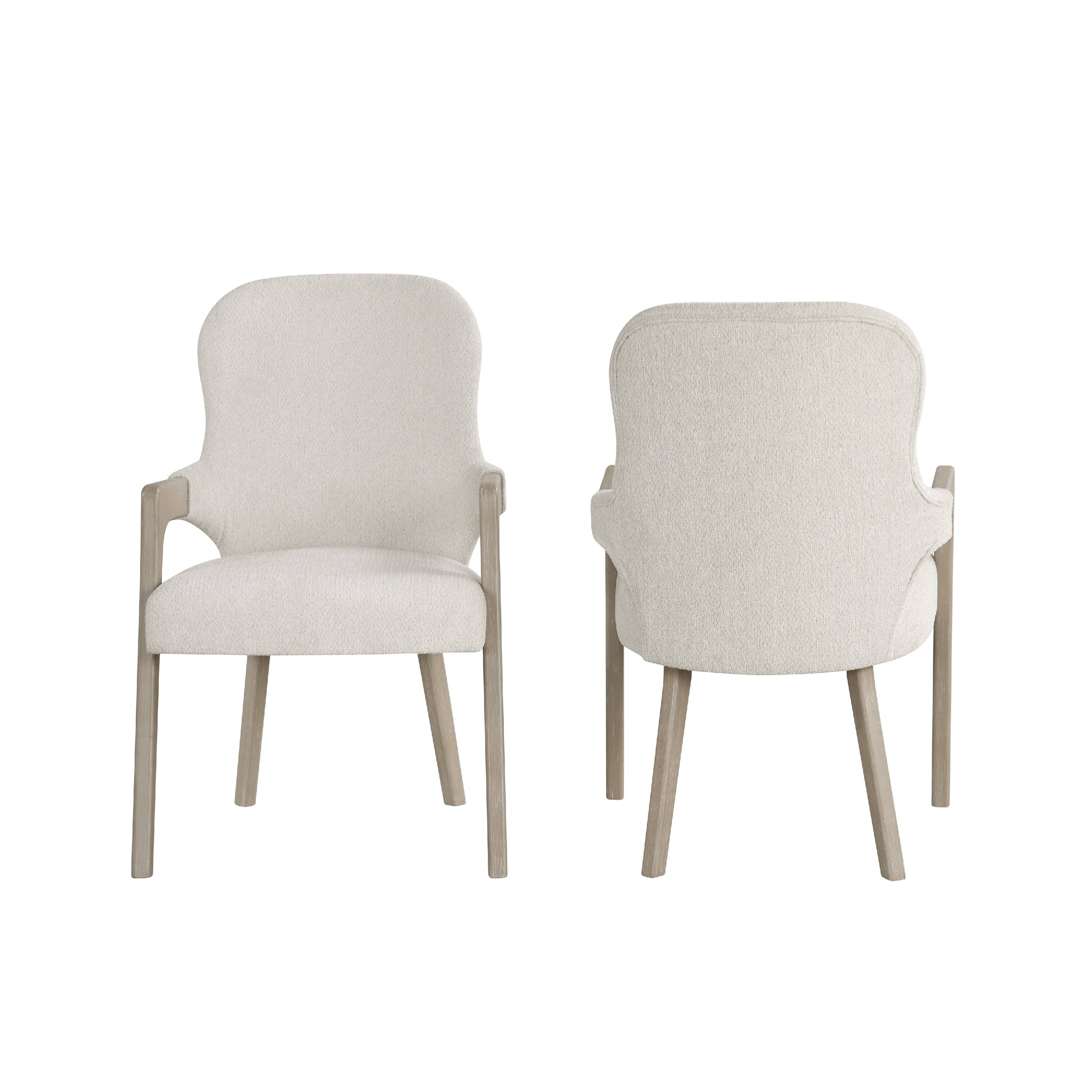 Front. Manhattan Lane - Lyne Dining Armchair Set of 2, Rounded Back,  Fabric - Cerused Taupe, Beige, Ivory.