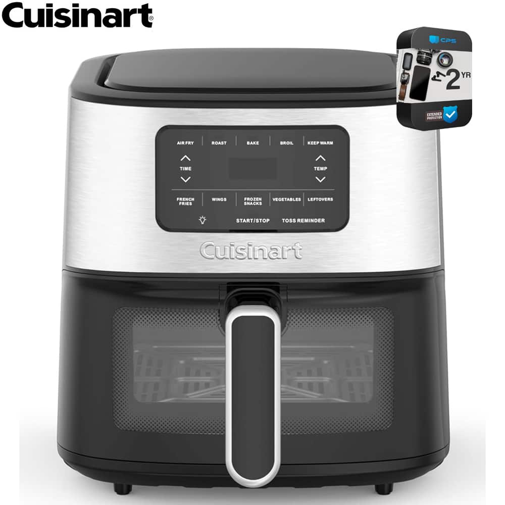 Cuisinart - Air Fryer Oven 6-Qt Basket Air Fryer Stainless Steel + 2 Year Warranty Bundle - Stainless Steel and Black