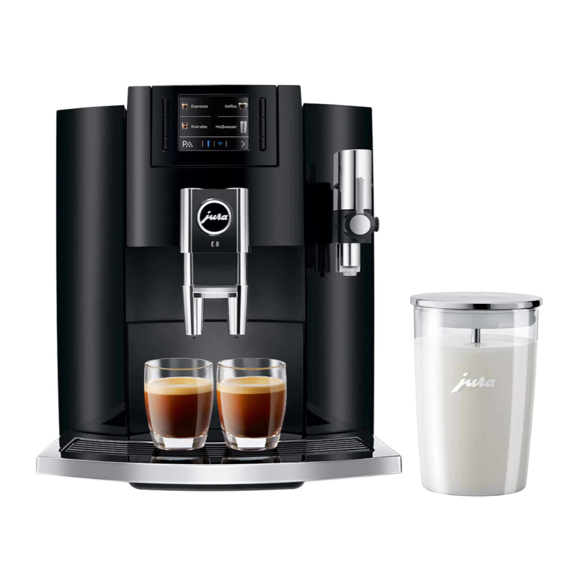 JURA - E8 5th Gen Automatic Coffee Machine Piano with Milk Container Bundle - Black