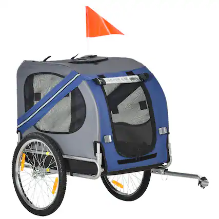 Front. Aosom - Dog Bike Trailer, Pet Wagon, Easy Folding Frame, 20" Rubber Wheels, 3 Entrances, Mesh Screen, Off-Road/Travel.