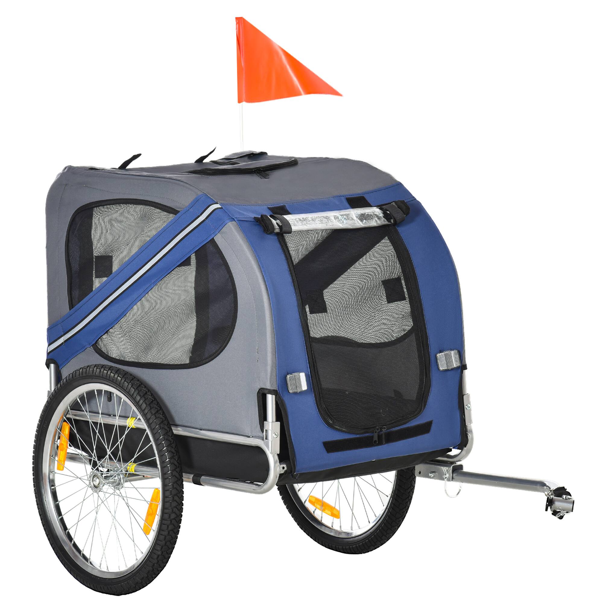 Aosom - Dog Bike Trailer, Pet Wagon, Easy Folding Frame, 20" Rubber Wheels, 3 Entrances, Mesh Screen, Off-Road/Travel