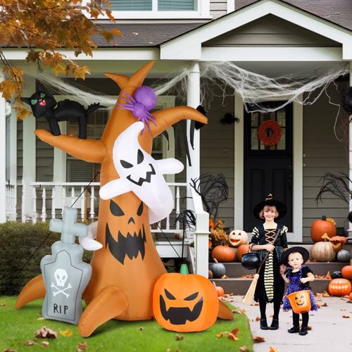 Alt View 4. Winado - 8FT Halloween Inflatable Scary Tree with Pumpkin Decoration, Built-in LED Light Blow Up for In/Outdoor Party Garden Lawn - Orange.