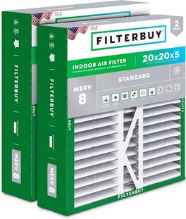 Filterbuy - 20x20x5 MERV 8 Dust & Allergy Defense, Pleated HVAC AC Furnace Air Filters Replacement for Honeywell & Lennox (2-Pack) - Silver