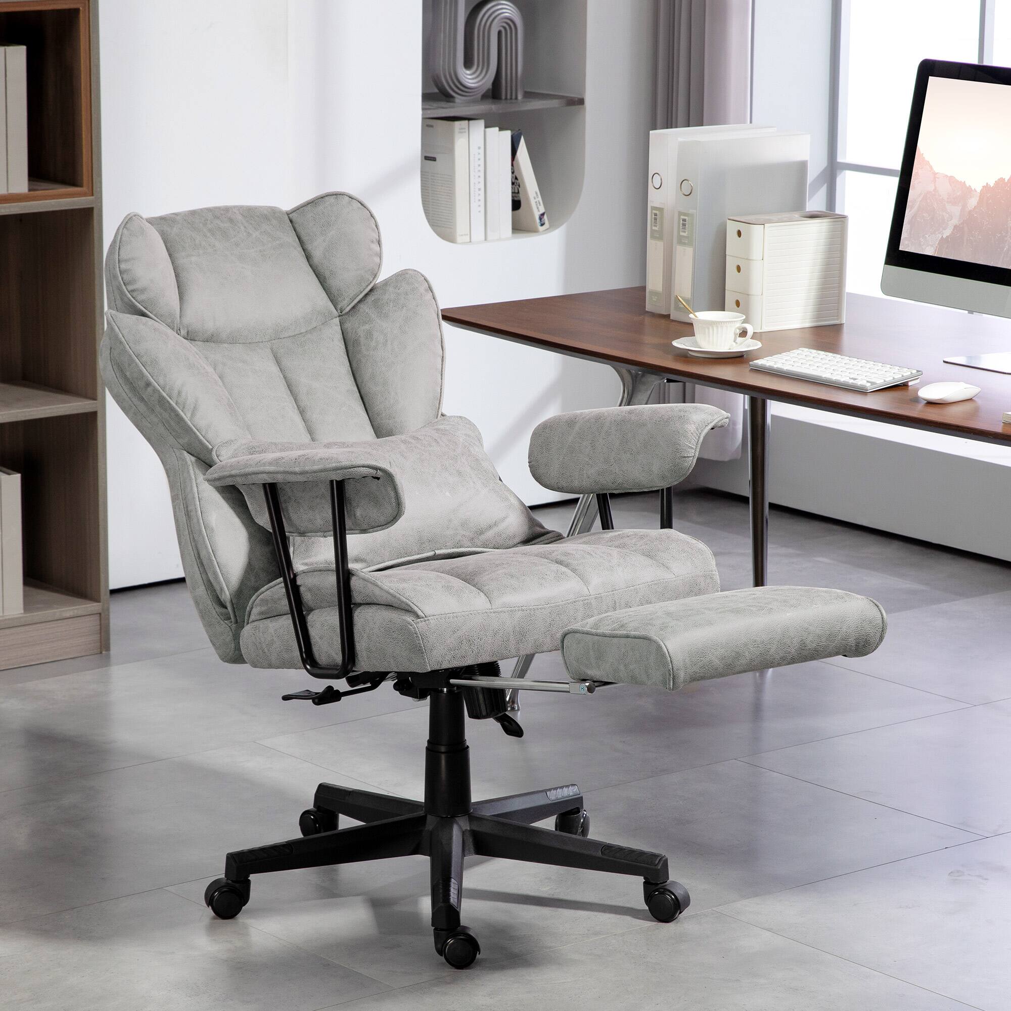 Alt View 1. Homcom - Executive Office Chair, 400LBS Big and Tall Office Chair with Foot Rest, Microfiber Computer Desk Chair - Gray.