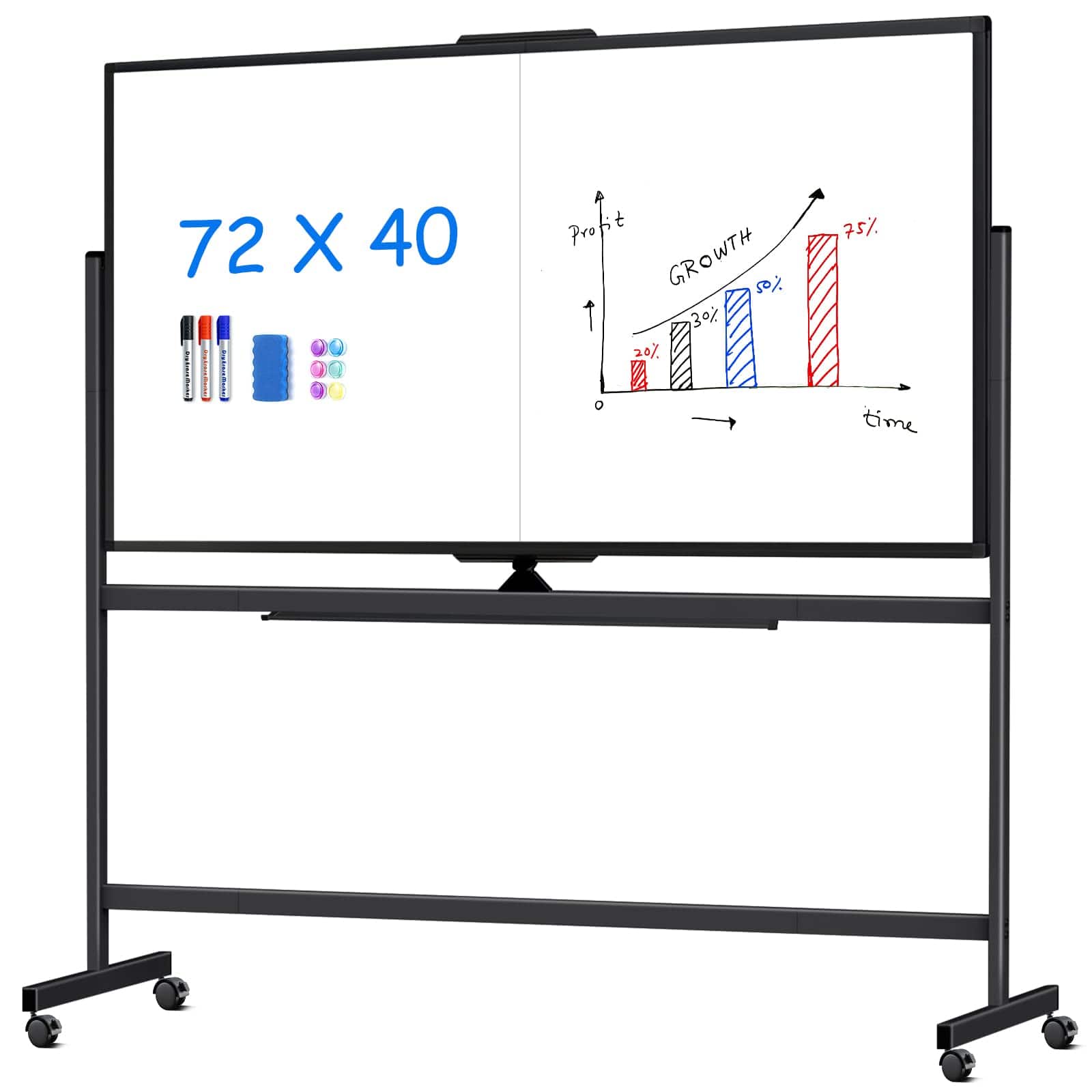 maxtek - 72 x 40 inches Double Sided Rolling Bulletin Boards Whiteboards & Presentation Supplies Dry Erase Board Standing Board - Black