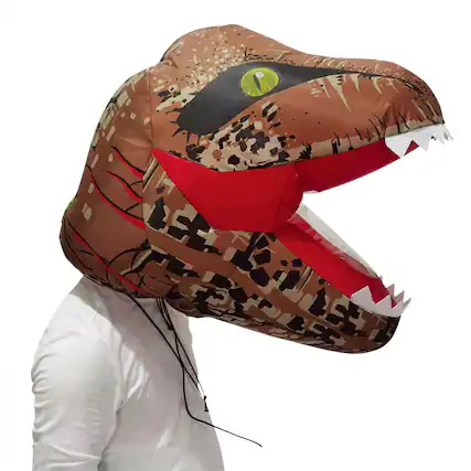 Front. Studio Halloween - Inflatable T-Rex Dinosaur Head Adult Costume - Brown.