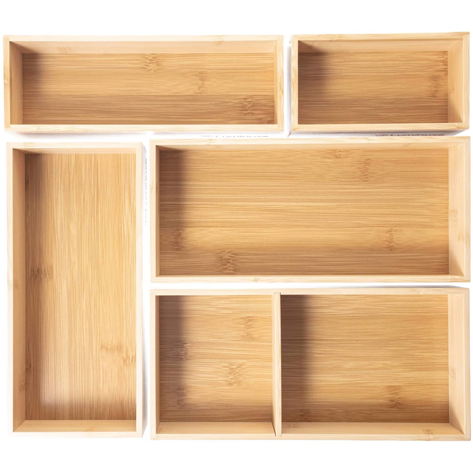 Luminuxe - Bamboo Drawer Organizer Set, 5 Piece Nonslip Versatile Storage Trays, Drawer Organizer Set