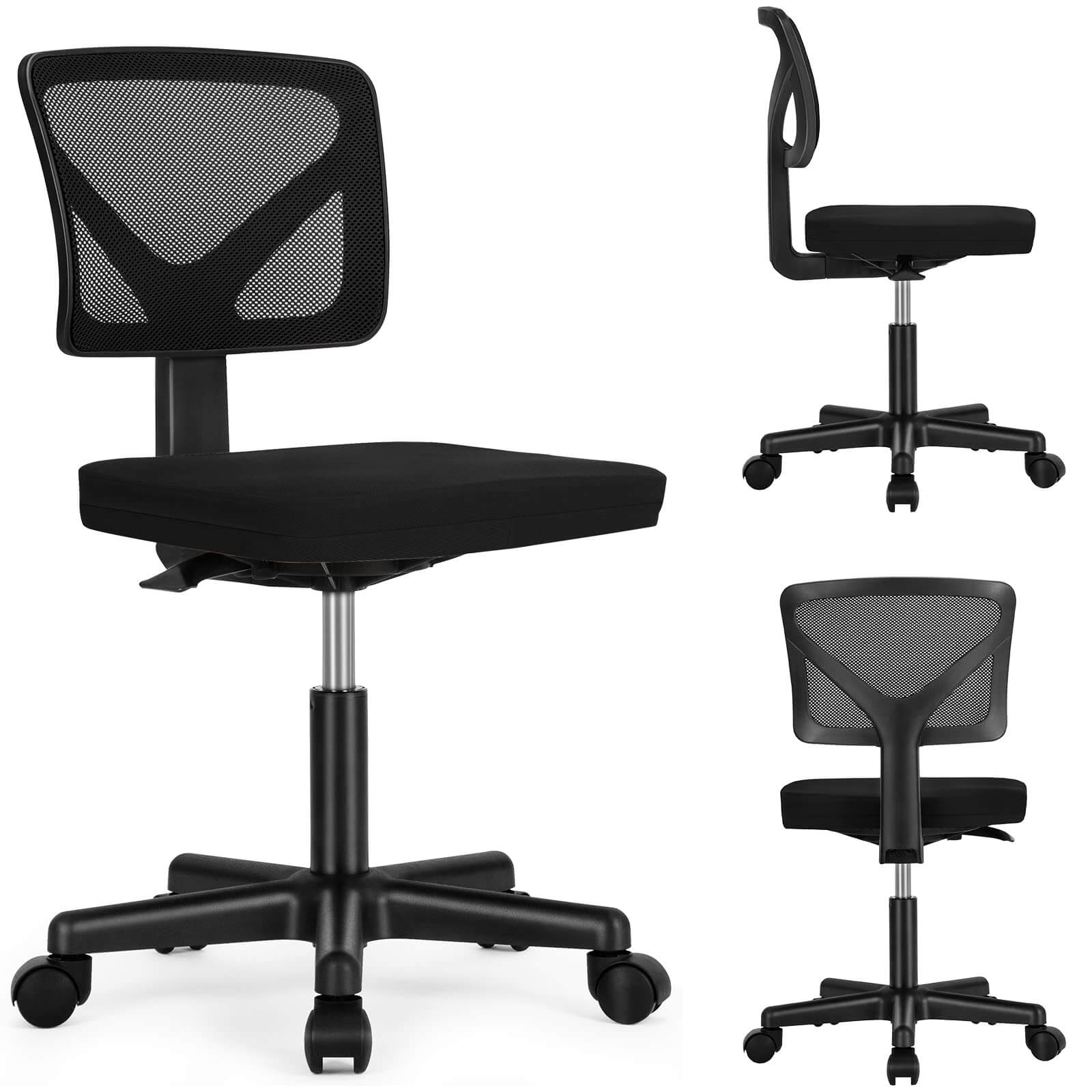 Alt View 3. Bestier - Ergonomic Low-Back Mesh Armless Office Chair, Adjustable Swivel Rolling Computer Chair Home Office Desk Chair - Black.