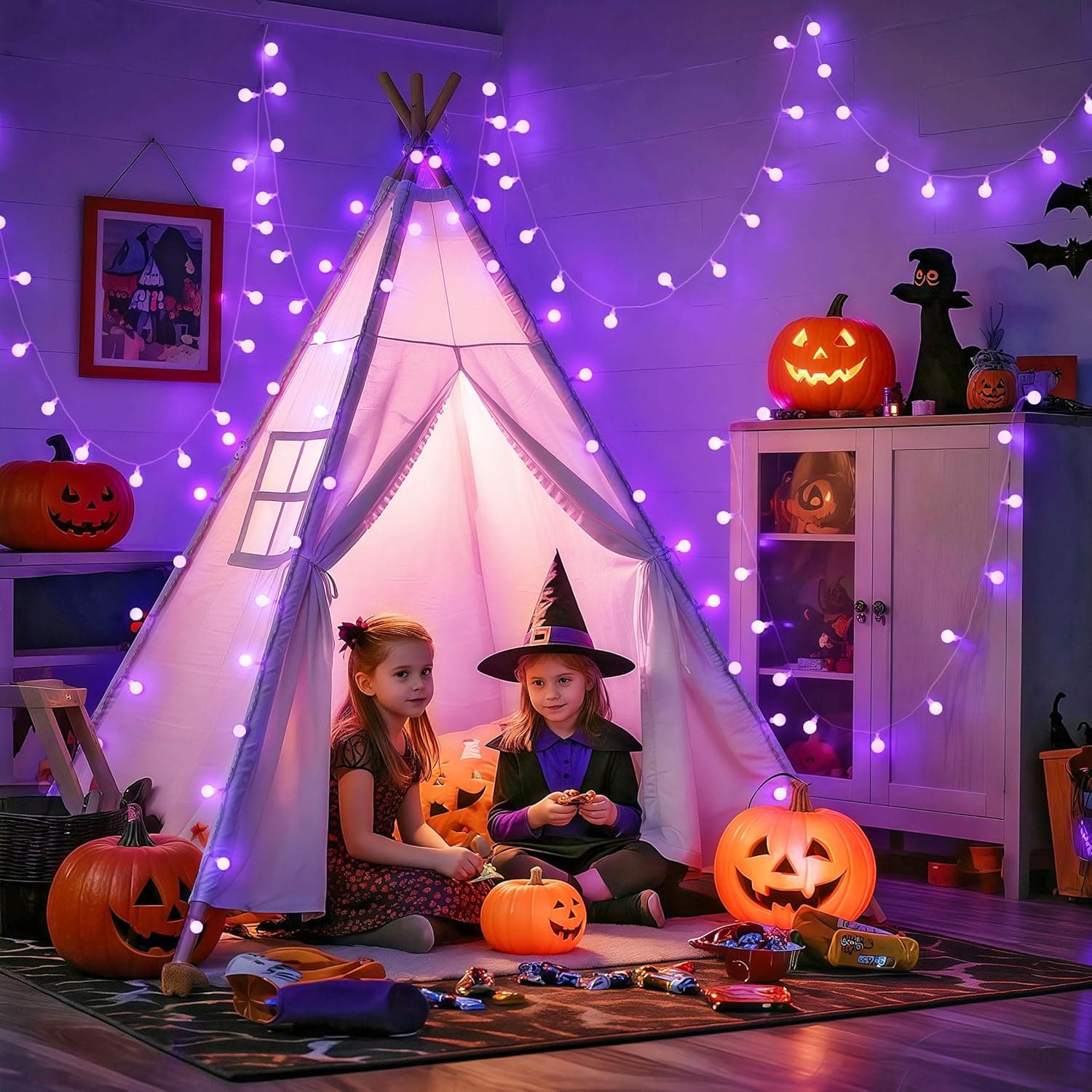 Alt View 2. FINEAK - 100 LED 33ft Purple Globe String Lights 8 Modes Remote Indoor Outdoor Decor.