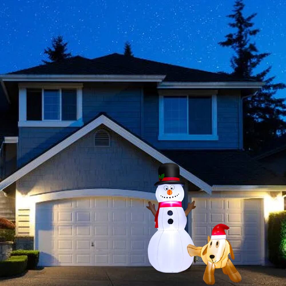 BreeBe - 6FT Lighted Inflatable Christmas Snowman and Dog Decoration Set with Built-In LED Lights - White