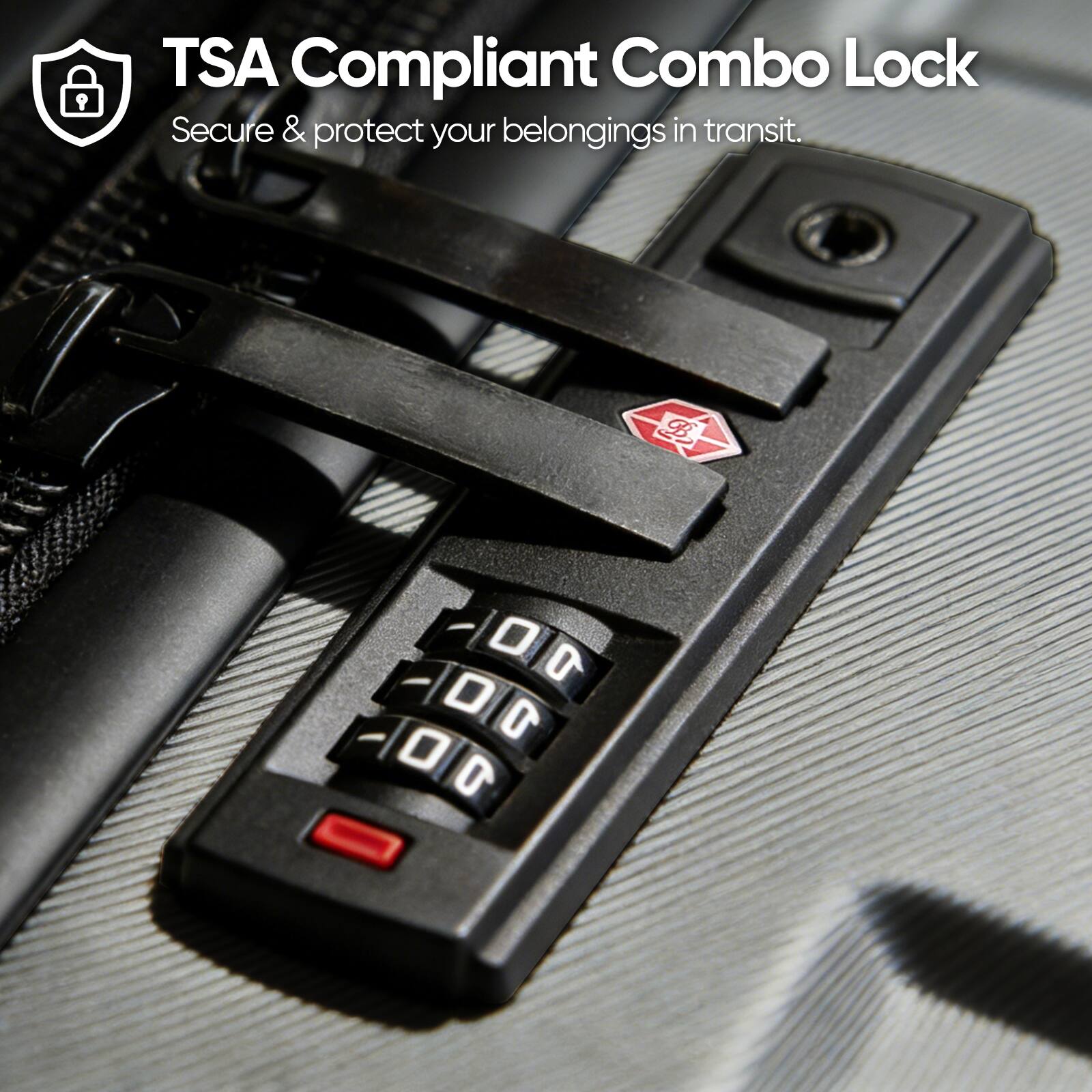 TSA Compliant Combo Lock  
Secure & protect your belongings in transit.