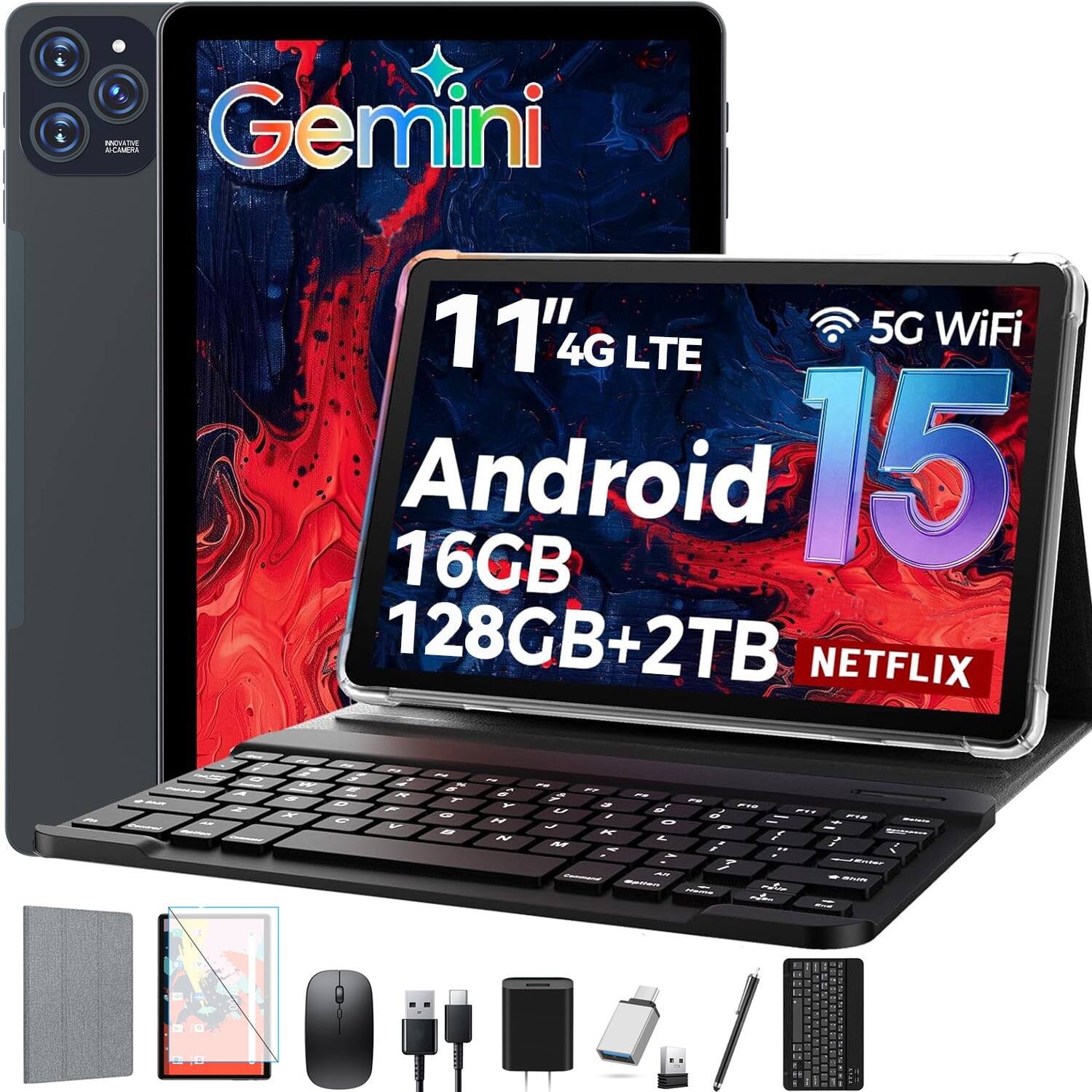 NICVATIVE AU-CAMERA Gemini  
11" 5G WiFi 4G LTE 16GB Android 15 128GB+2TB NETFLIX
