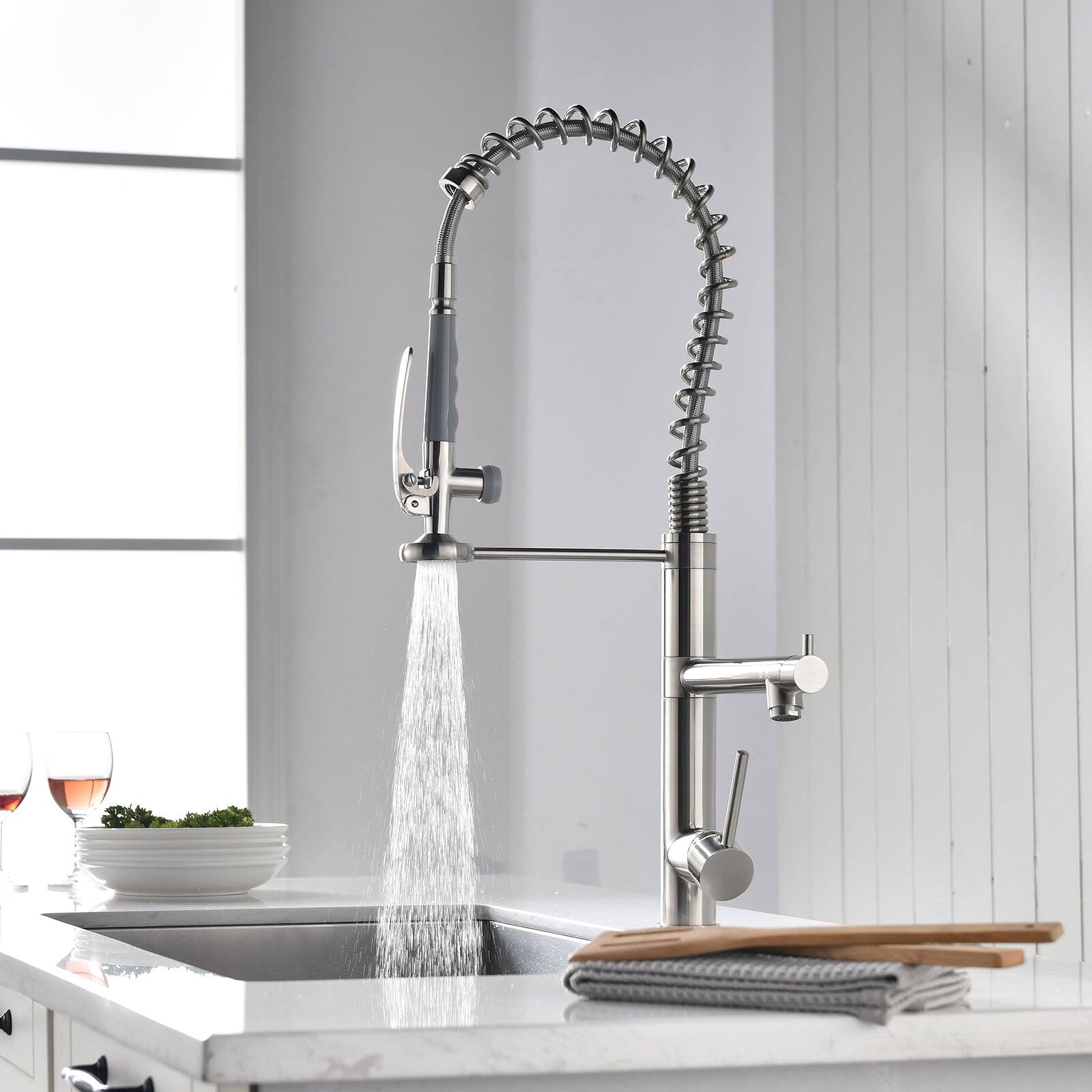 Alt View 2. Boyel Living - Contemporary Single Handle Gooseneck Pull Down Sprayer Kitchen Faucet Brushed Nickel - Brushed Nickel.