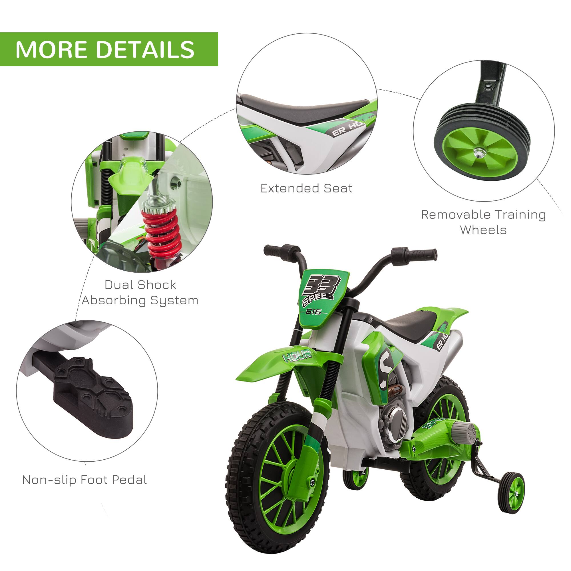 MORE DETAILS

- Extended Seat
- Dual Shock Absorbing System
- Removable Training Wheels
- Non-slip Foot Pedal