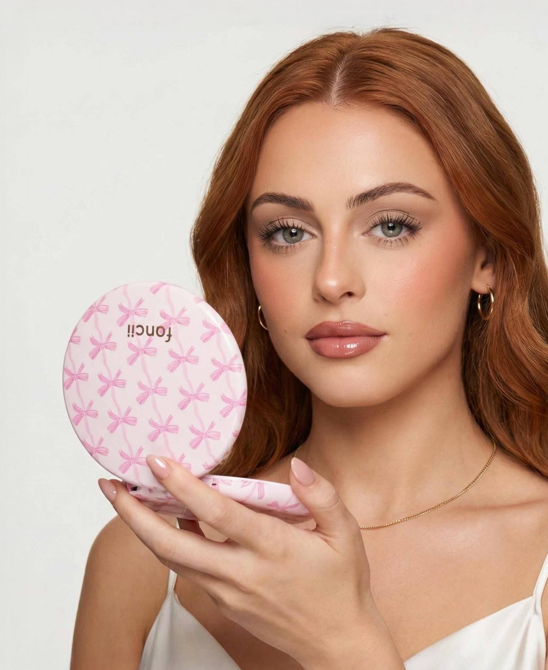 Alt View 1. fancii - Taylor LED Compact Mirror - Rosette Ribbon.