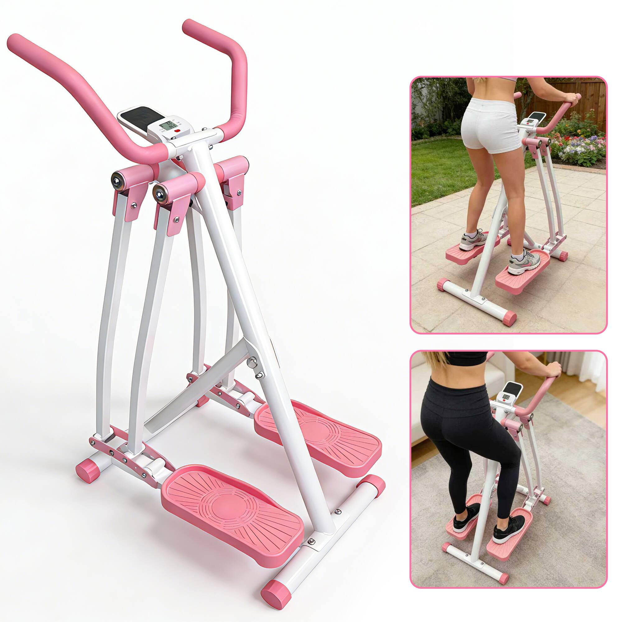 Alt View 9. Loheer - Air Walk Elliptical Machine, Foldable Cardio Cross Trainer with LCD Display, Low-Impact Full-Body Home Gym Exercise - Pink.