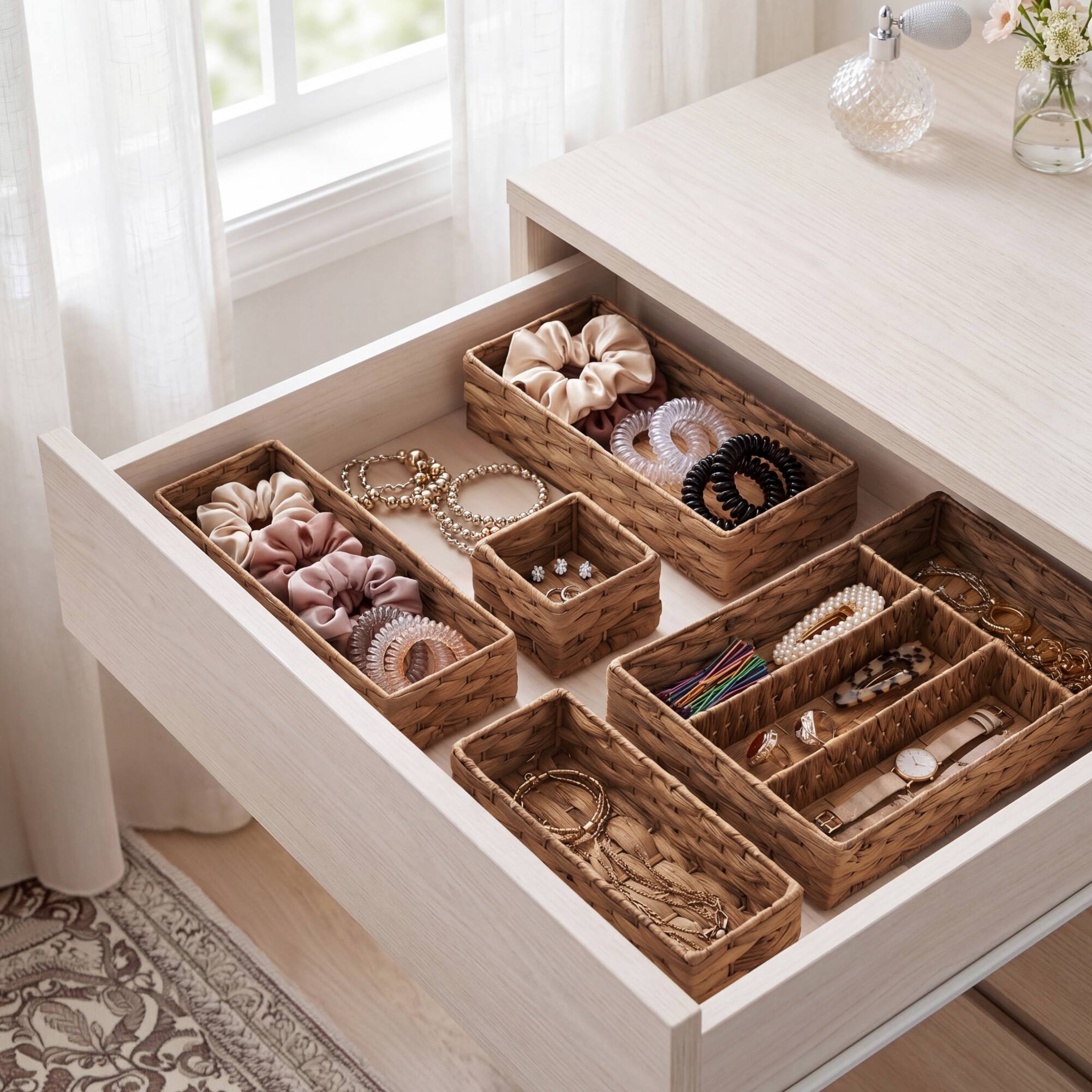 Alt View 5. Best Choice Products - Best Choice Products 5PC Flatware Organizer Set, Woven Modular Silverware & Utensil Drawer Organizer Trays - Chestnut - Chestnut.