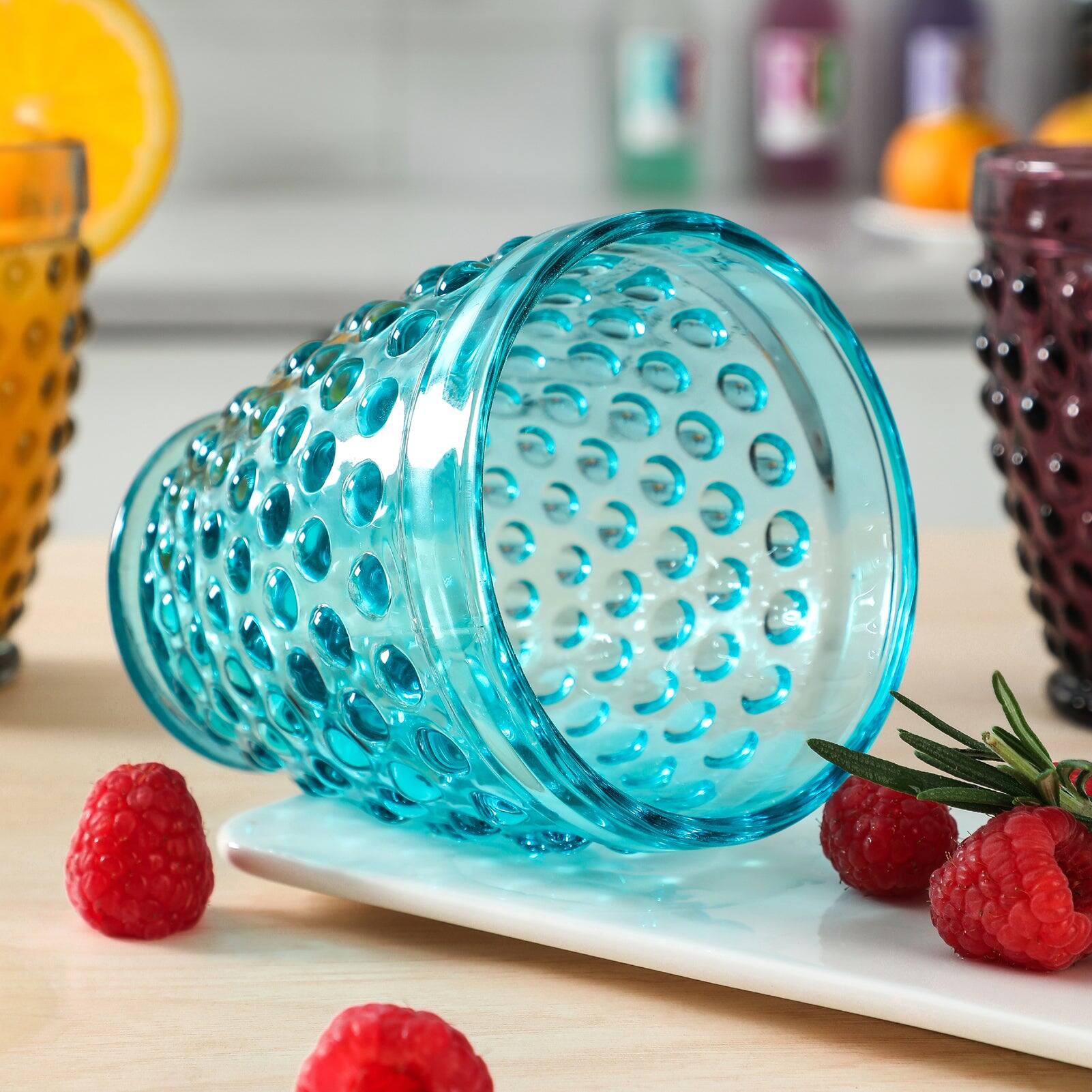 Alt View 1. BreeBe - Hobnail Colorful Old Fashioned Iced Beverage Glass 10.25 oz. set of 6 - Multi.