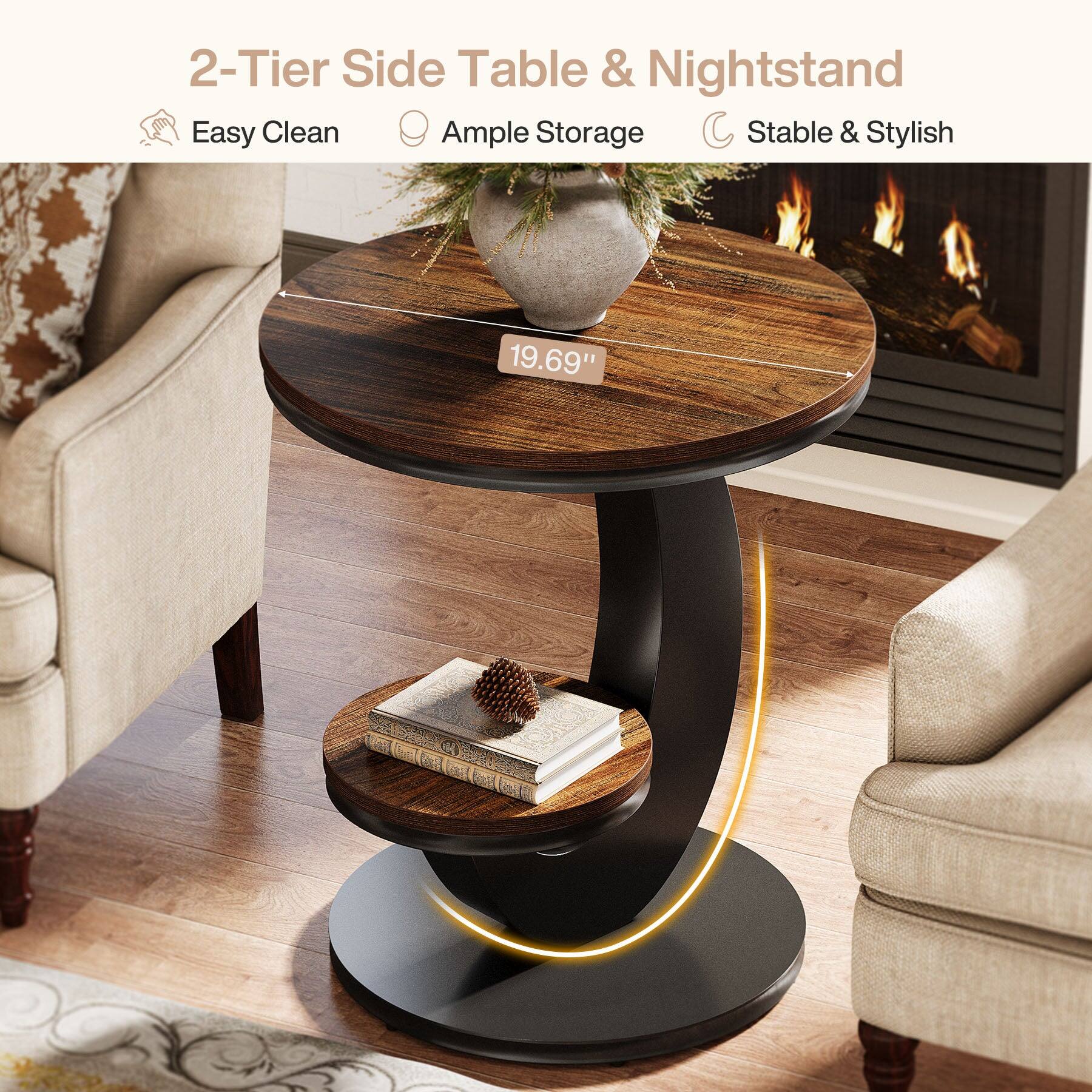 2-Tier Side Table & Nightstand  
Easy Clean  
Ample Storage  
Stable & Stylish  
19.69"