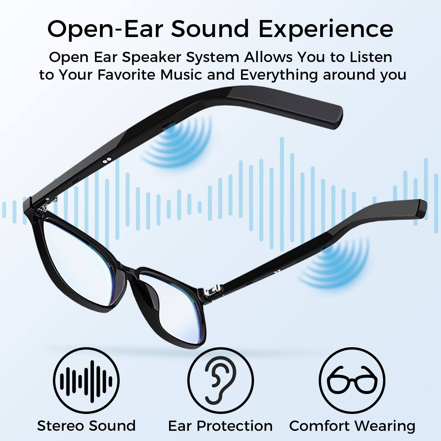 Open-Ear Sound Experience

Open Ear Speaker System Allows You to Listen to Your Favorite Music and Everything around you

- Stereo Sound
- Ear Protection
- Comfort Wearing