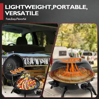 Winado 20in Portable Electric BBQ Grill Countertop 1600W with Double Layer Design for Indoor Outdoor Garden Camping Party Black