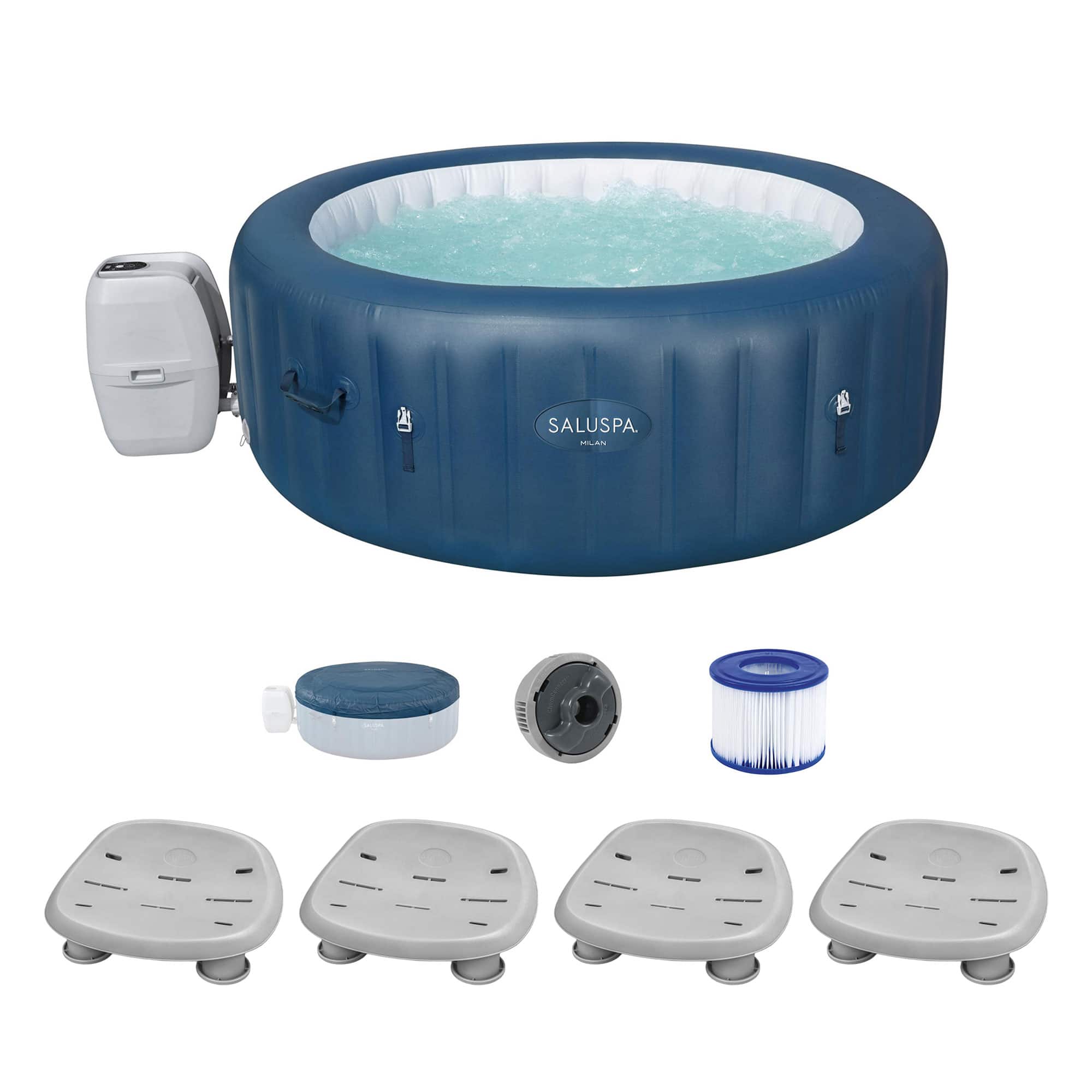 Bestway - SaluSpa Milan Inflatable Hot Tub with 4 Pack SaluSpa Non-Slip Spa Seat - Blue price history on PriceWatchPro