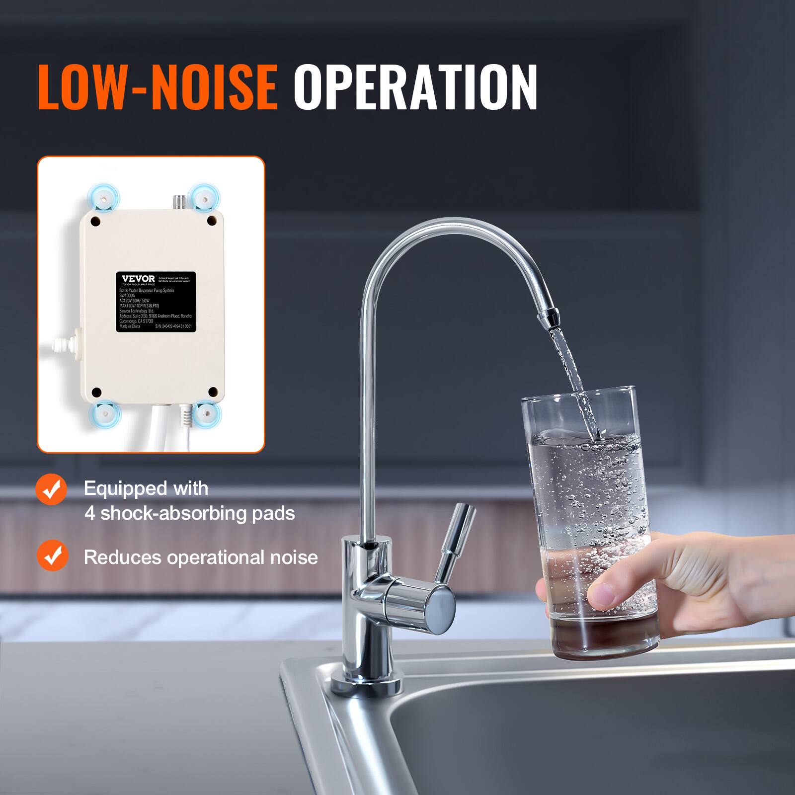 LOW-NOISE OPERATION

VEVOR

Equipped with 4 shock-absorbing pads
Reduces operational noise