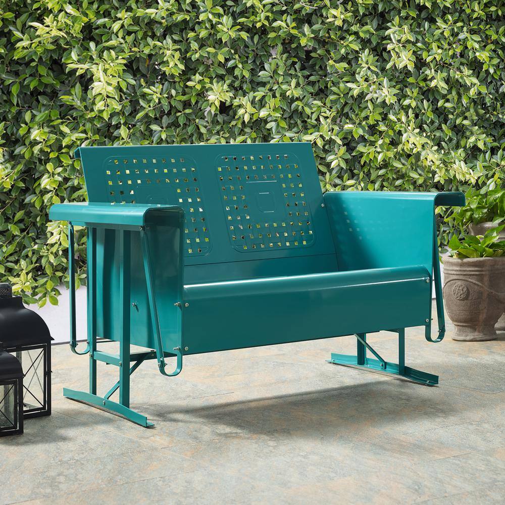 Alt View 7. Crosley Furniture - Bates Retro Outdoor Loveseat Glider - Turquoise Gloss.