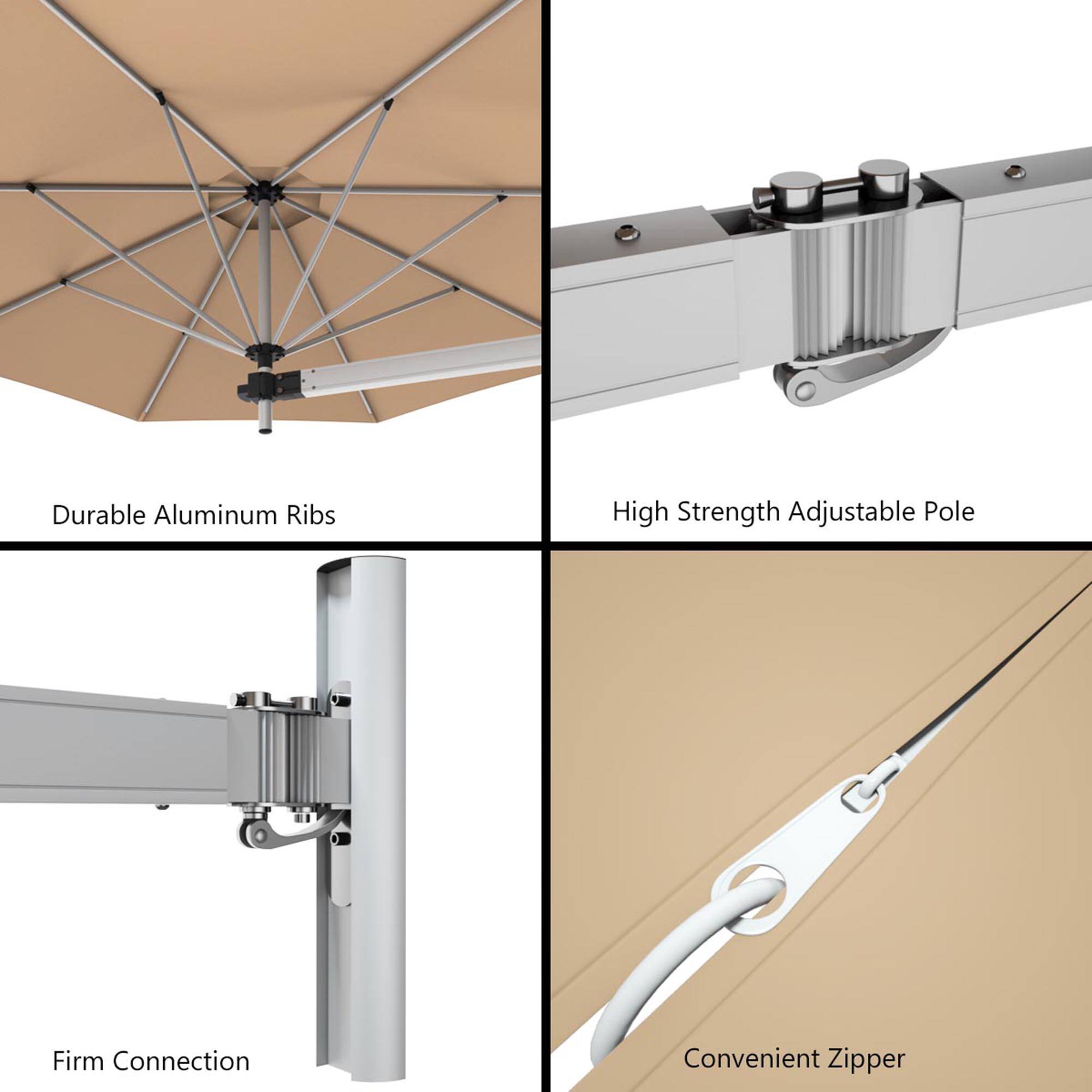 Durable Aluminum Ribs, High Strength Adjustable Pole, Firm Connection, Convenient Zipper