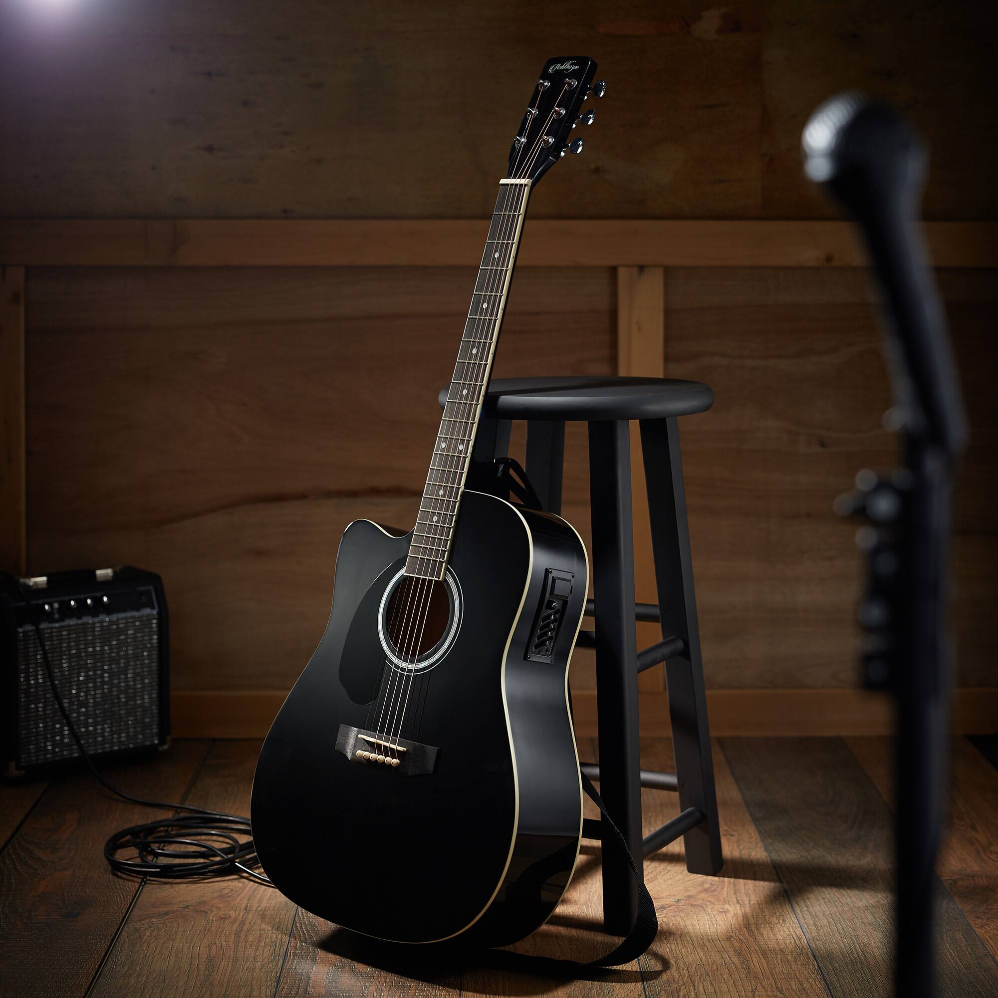 Alt View 6. Ashthorpe - 41-in Left-Hand Dreadnought Cutaway Acoustic-Electric Guitar Bundle - Black.
