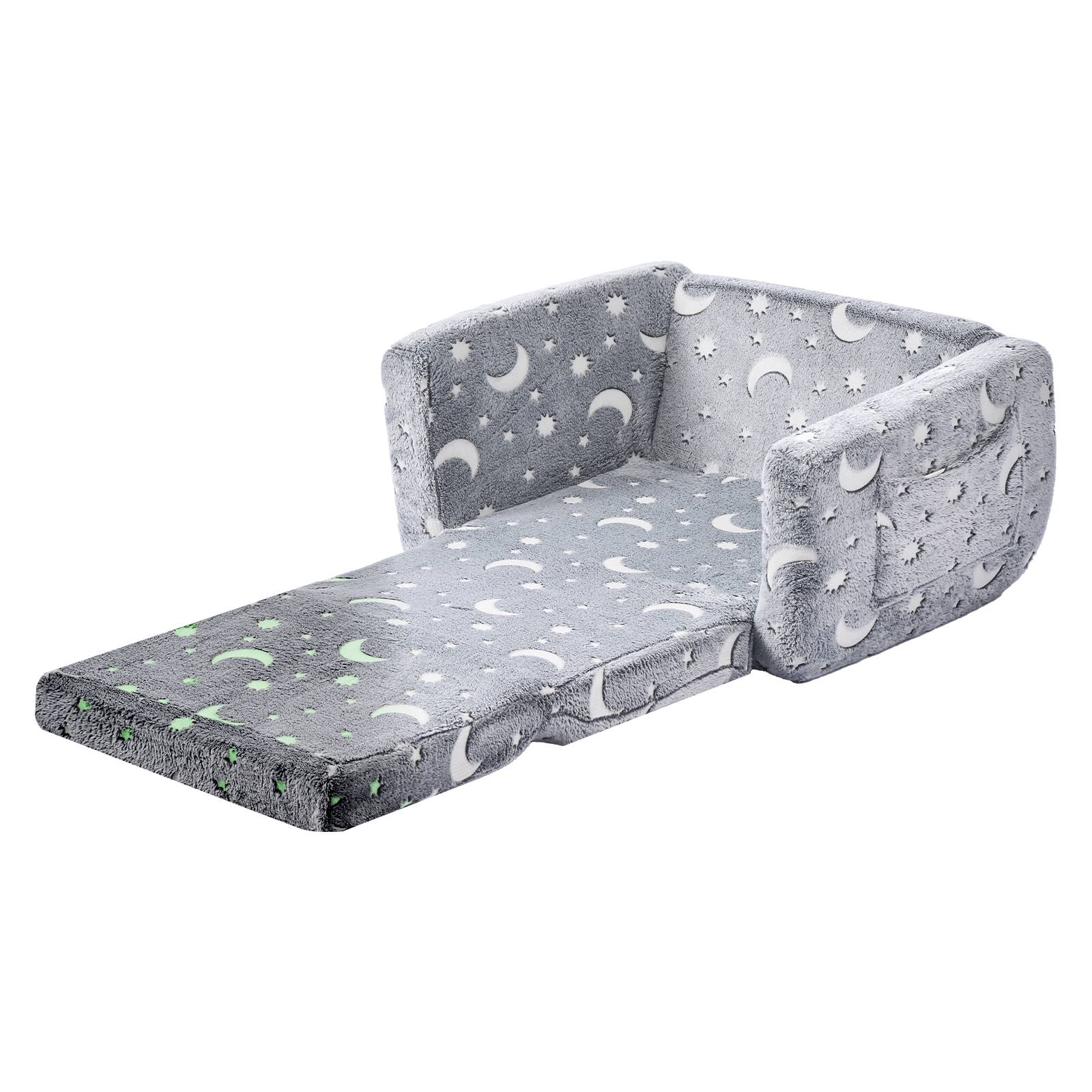 Alt View 5. VEVOR - 2-in-1 Kids Sofa, Foldable Toddler Soft Couch with Armrests, Glow in the Dark Kids Couch Fold Out with 28D Sponge - Gray.