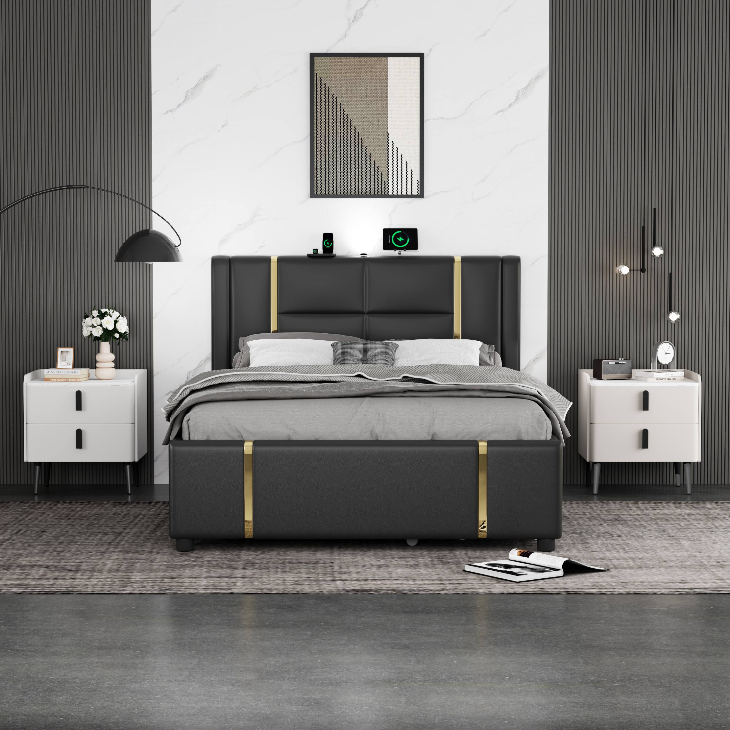 Alt View 2. Spaco - Spaco Stylish Nightstand with 2 Drawers - Marble-Patterned Tabletop for Bedroom & Living Room Decoration - White.