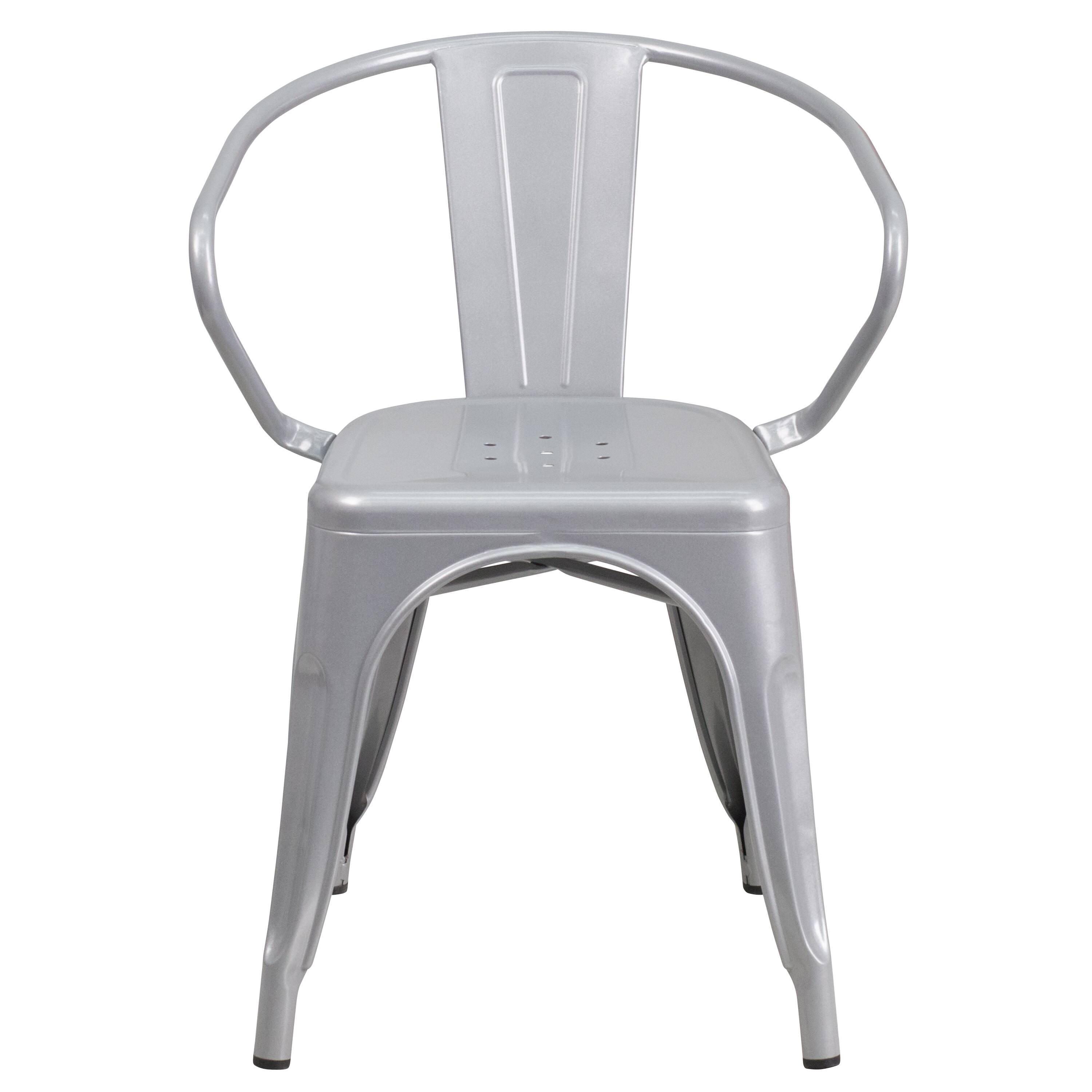Alt View 7. Emma + Oliver - Commercial Grade Colorful Metal Indoor-Outdoor Chair with Arms - Silver.