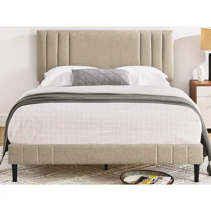 Front. Decoro - DeCoro Chicago Modern Tufted Upholstered Platform Queen Size Bed, Linen - Linen.