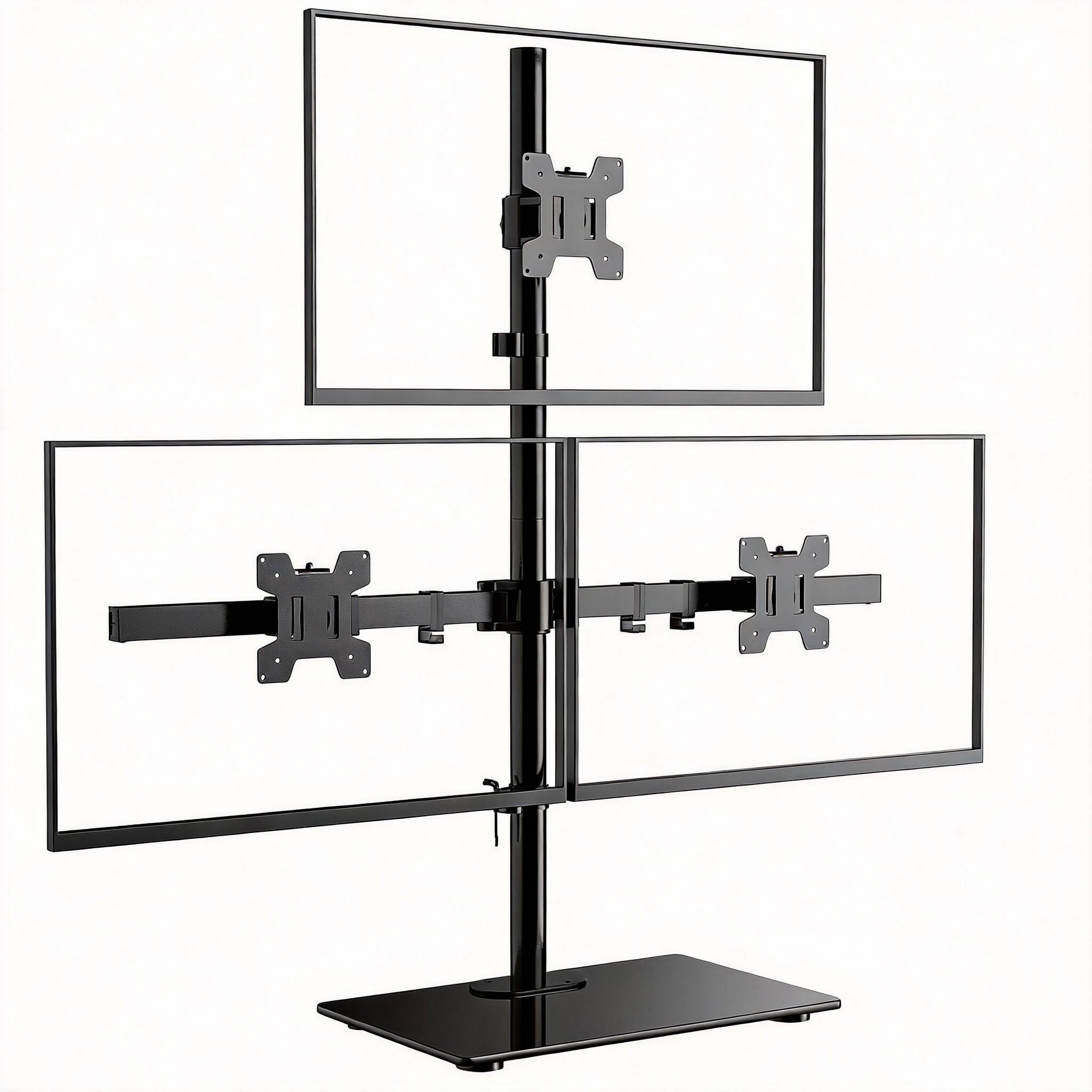 Front. CovertSafe - Freestanding Triple Monitor Mount Adjustable 3-Screen Desk Stand - Black 3 arms 17-27" max 22lbs/arm.