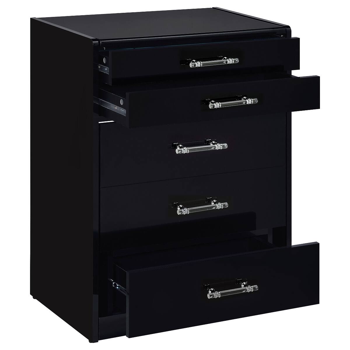 Left. Loheer - Loheer Black High Gloss Makeup Vanity Set with Mirror and Stool - Black.