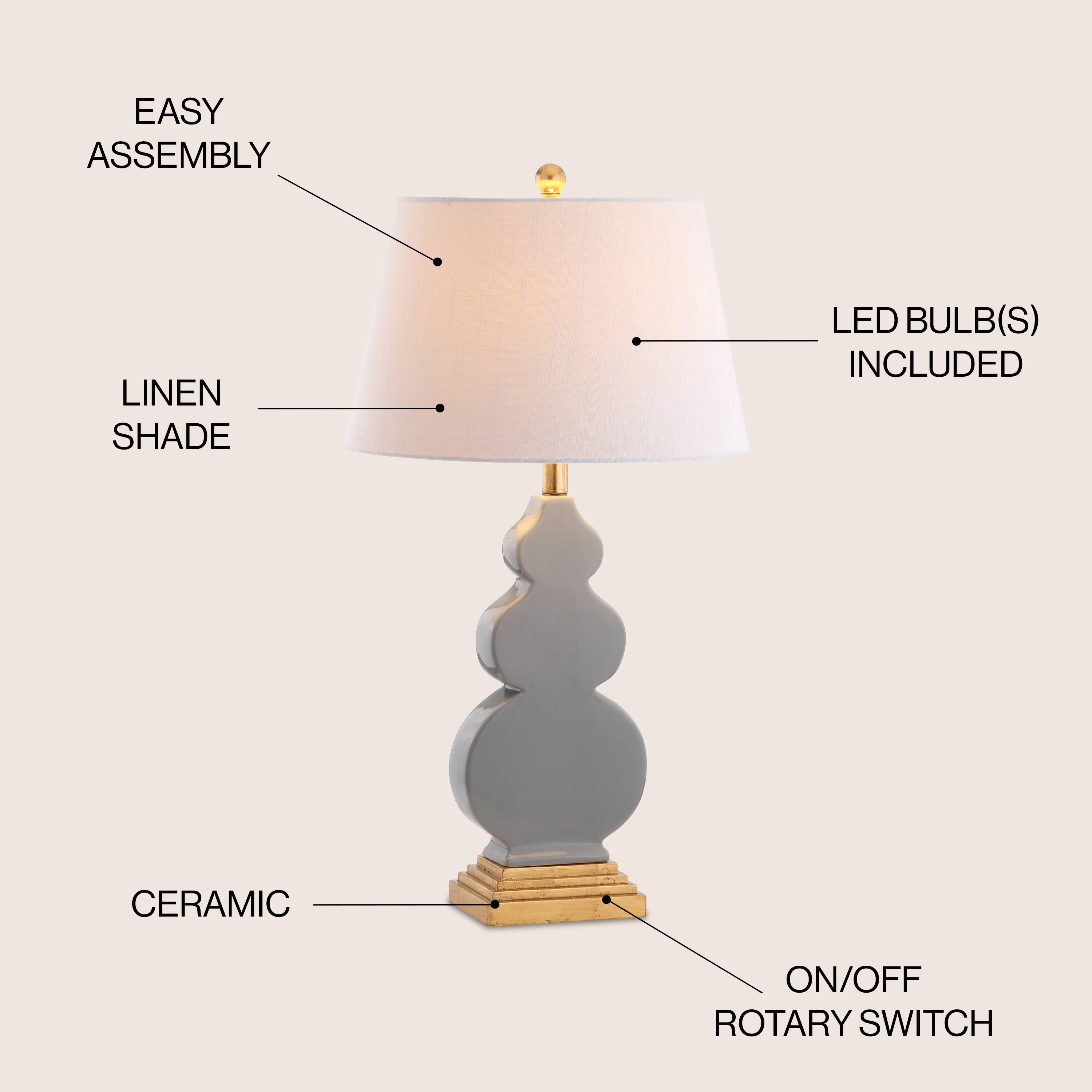 EASY ASSEMBLY  
LINEN SHADE  
LED BULB(S) INCLUDED  
CERAMIC  
ON/OFF ROTARY SWITCH