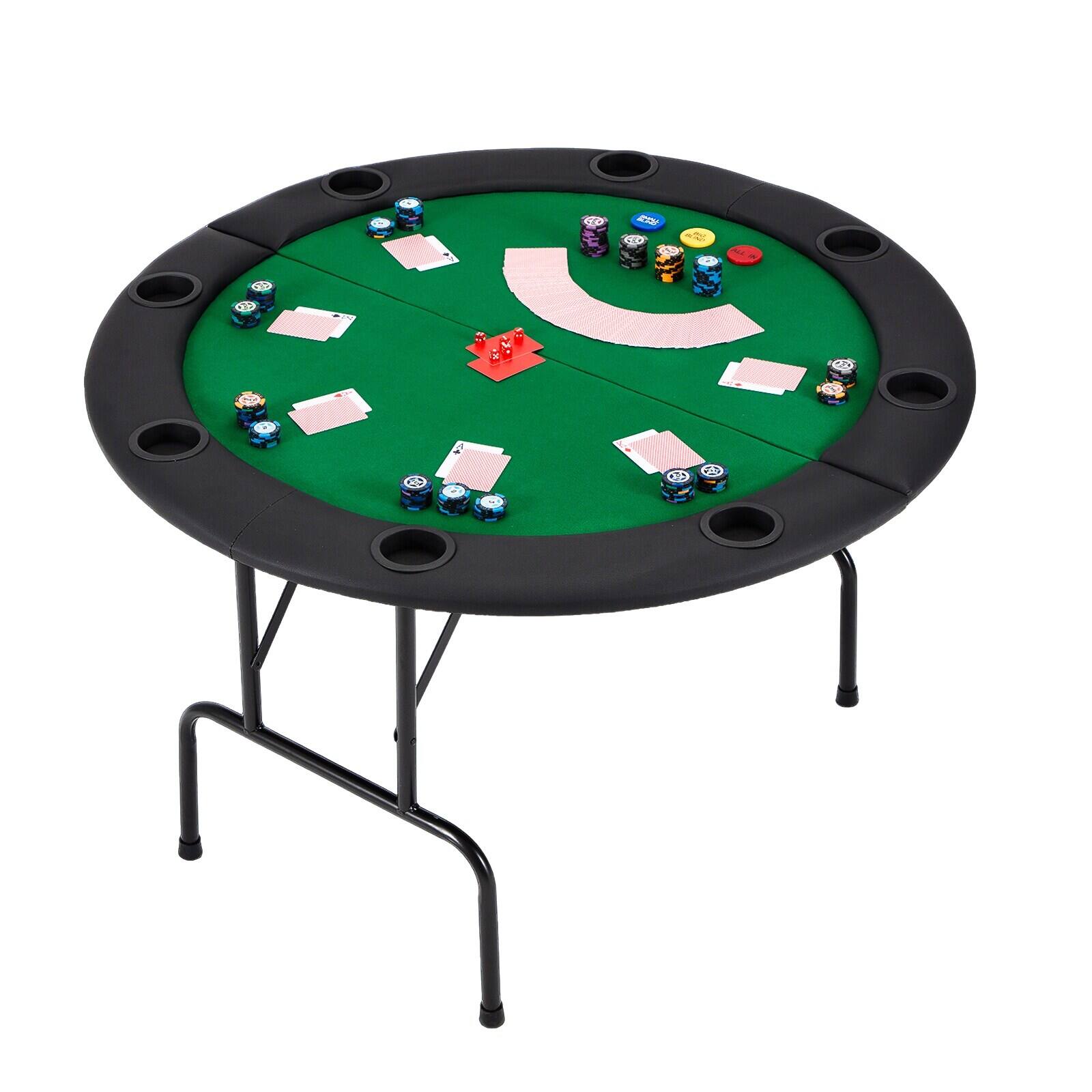 Alt View 4. U-HOMY - Foldable 8-Player Round Poker Table with Casino Felt Surface, Cup Holders and Portable Folding Metal Legs.