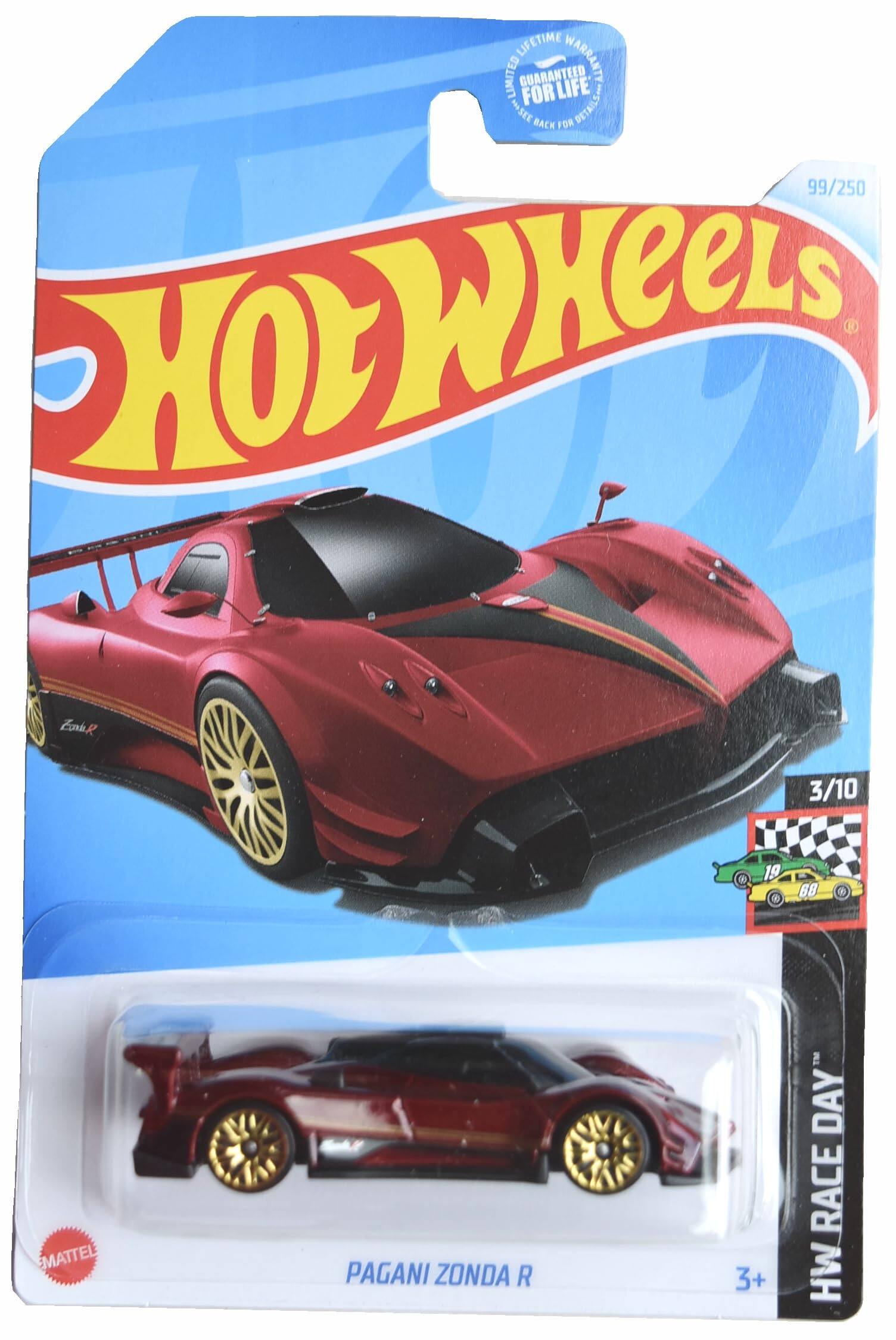 LIFETIME WARRANTY LIMITED GUARANTEED FOR LIFE. FOR DETAILS SEE BACK. 99/250

HOT WHEELS

PAGANI ZONDA R

3+ DAY RACE HW

MATTEL