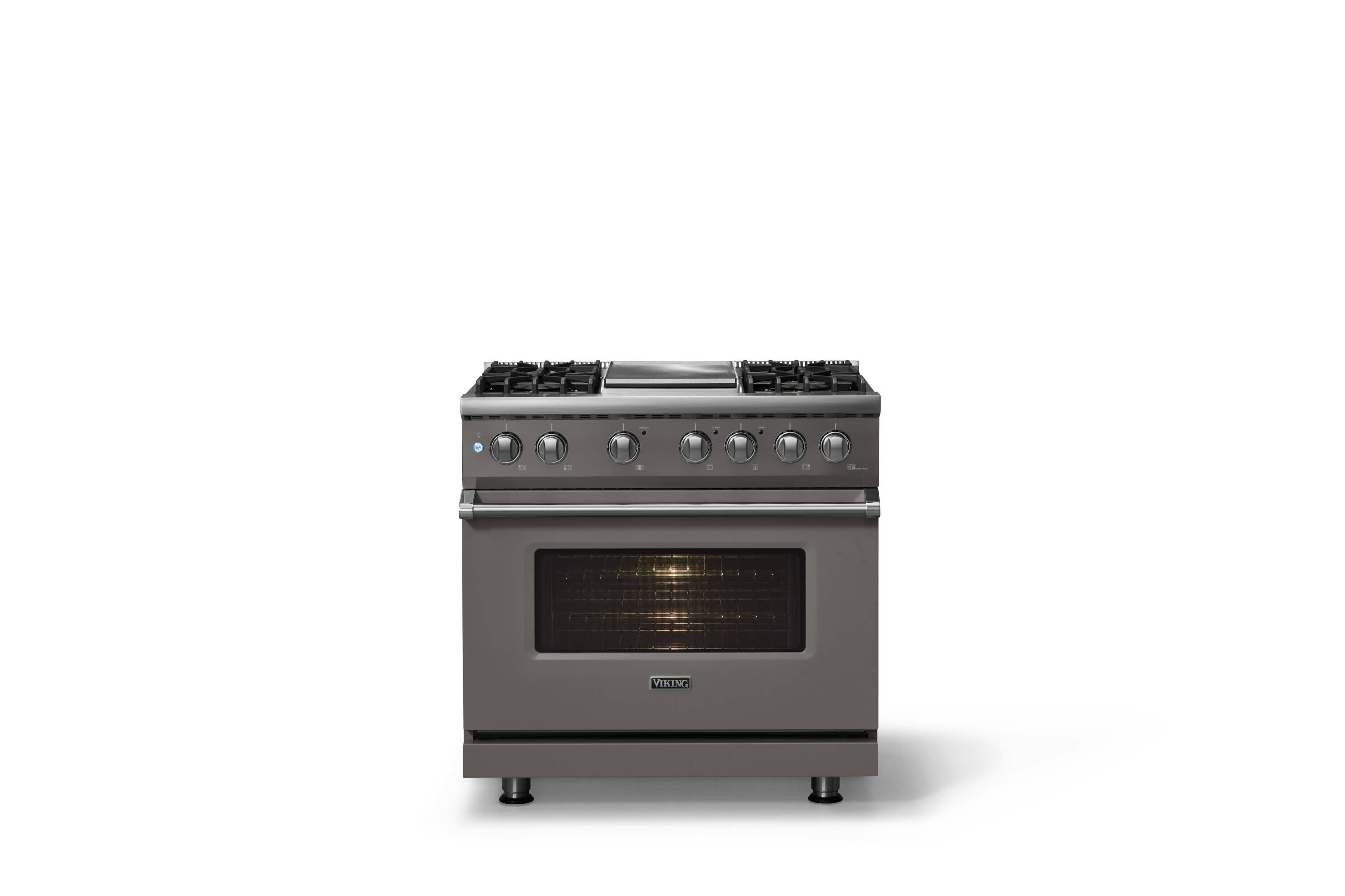 Alt View 2. Viking - 36 in. Wide 4 Burner Pro 5 Series 5.6 Cu. Ft. Freestanding Sealed Dual Fuel Convection Range/Griddle - Damascus Gray - Damascus Gray.