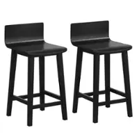 Costway - 24.5" Wood Bar Stools Set of 2 with Solid Back & Seat Mid Century Bar Chairs - Black - Front_Zoom