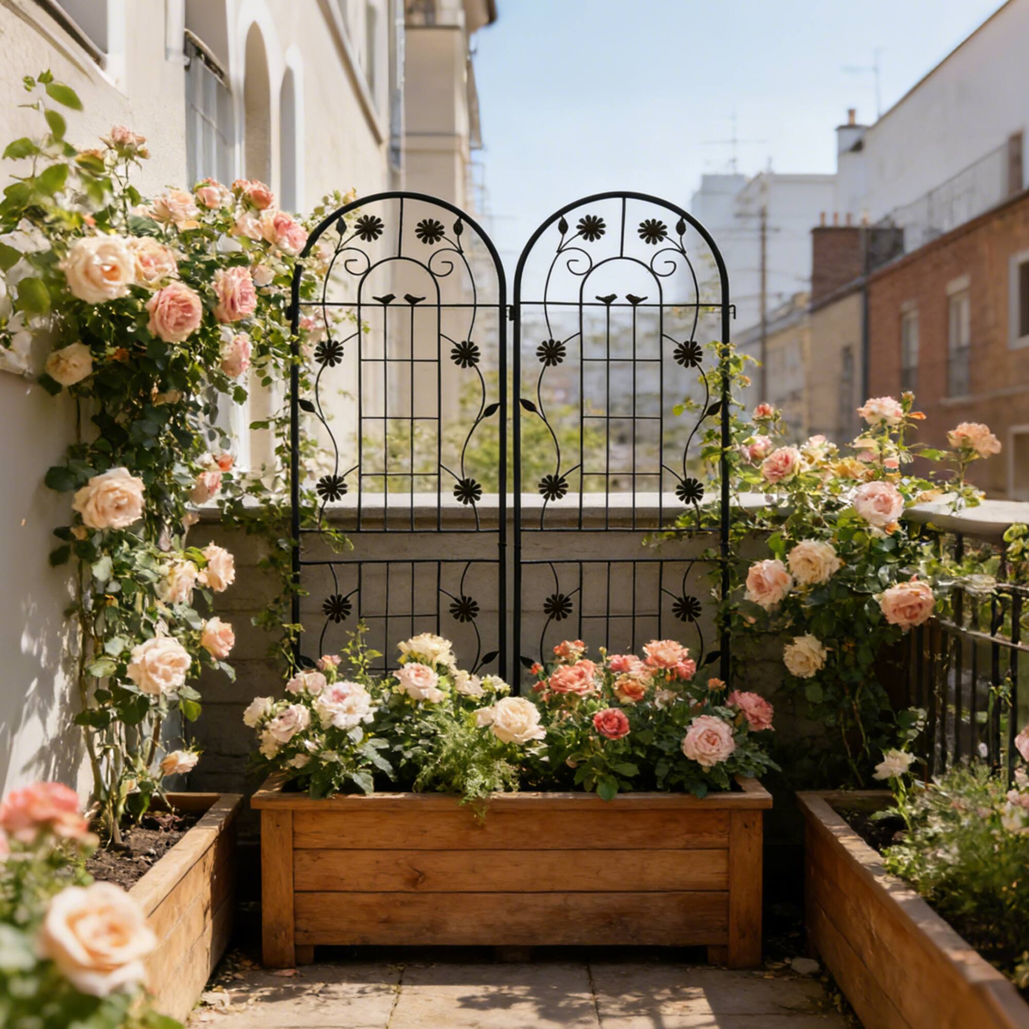 Angle. Loheer - Rustproof Metal Garden Trellis Set 5.9 ft x 1.64 ft - 2 Panels - Black.