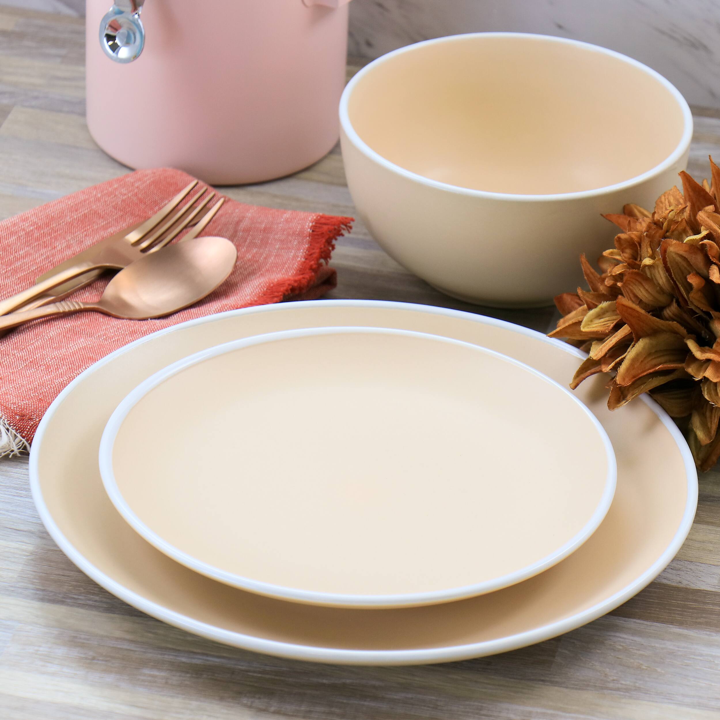 Alt View 7. Spice By Tia Mowry - Spice by Tia Mowry Creamy Tahini 12 Piece Stoneware Dinnerware Set in Matte Orange - Orange.