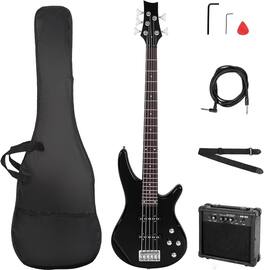 Winado - Electric Bass Guitar 5 String Bass Guitar Kit-Classic Black Full Equipment with 20 Watt Amplifier