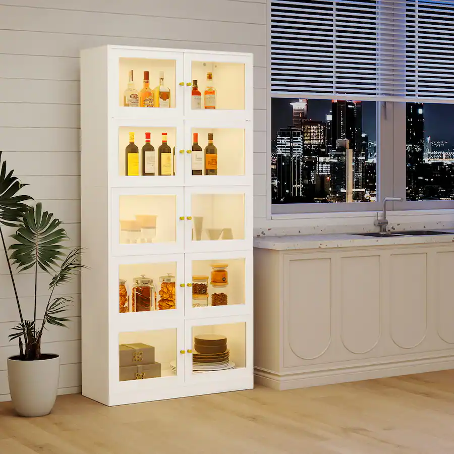 Skyzoo Display Cabinet with RGB LED Lights & Tempered Glass Doors, 5 ...