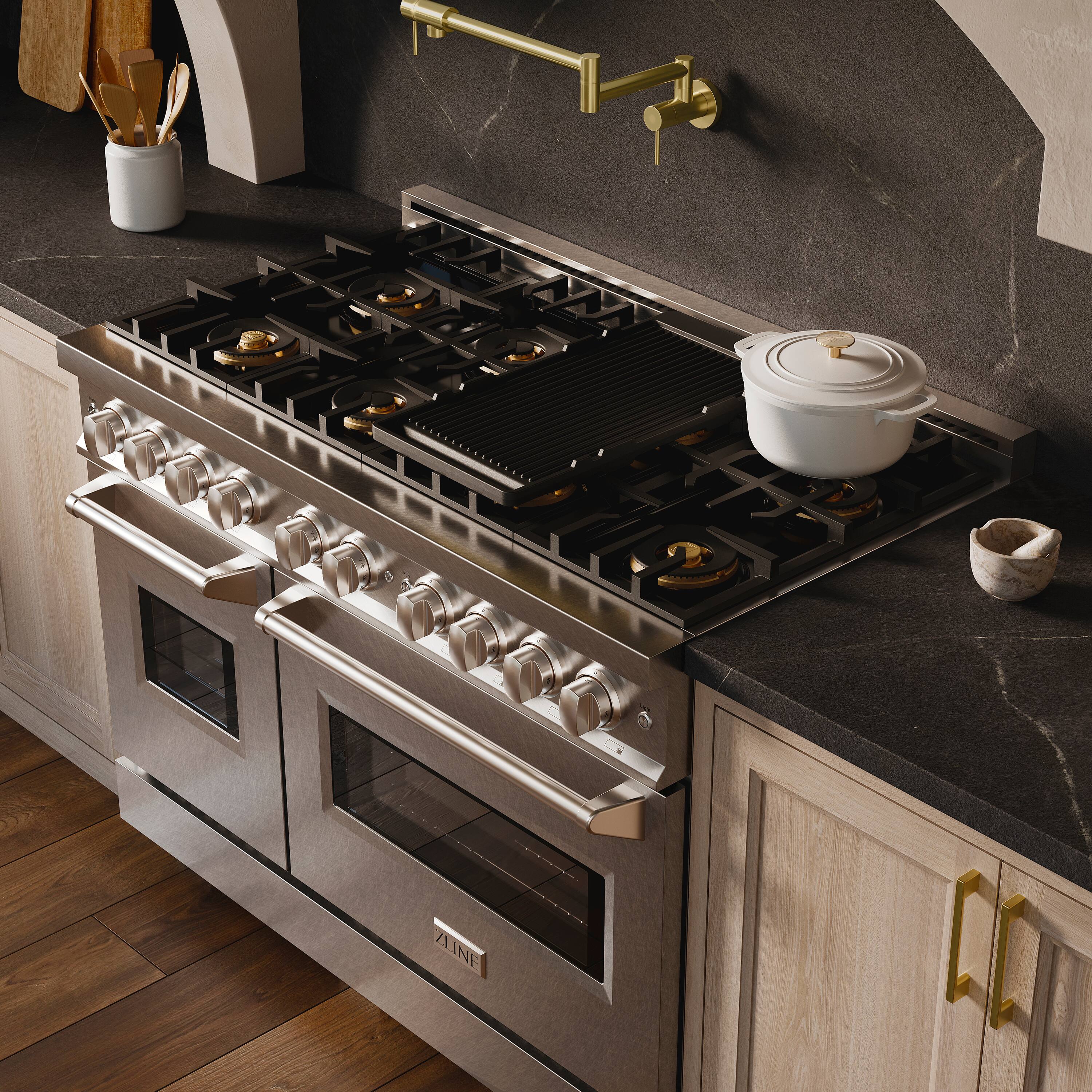 Alt View 6. ZLINE - 48 in. 6.7 cu. ft. Classic Freestanding Dual Fuel Range with 8 DuoPro Burners and Dual Ovens in Satin Stainless Steel - Satin Stainless Steel.