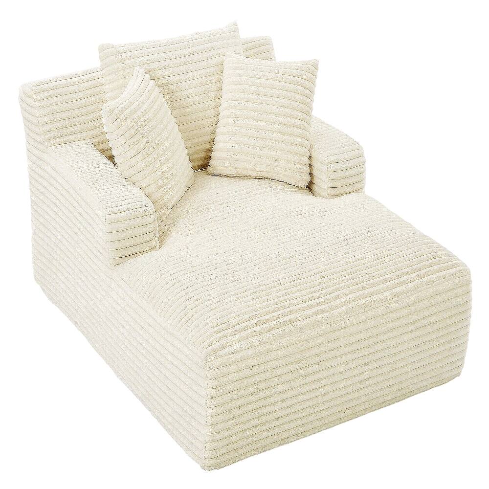Left. Loheer - Loheer Oversized Chaise Lounge Chair Indoor Corduroy Modern Sofa - Beige.