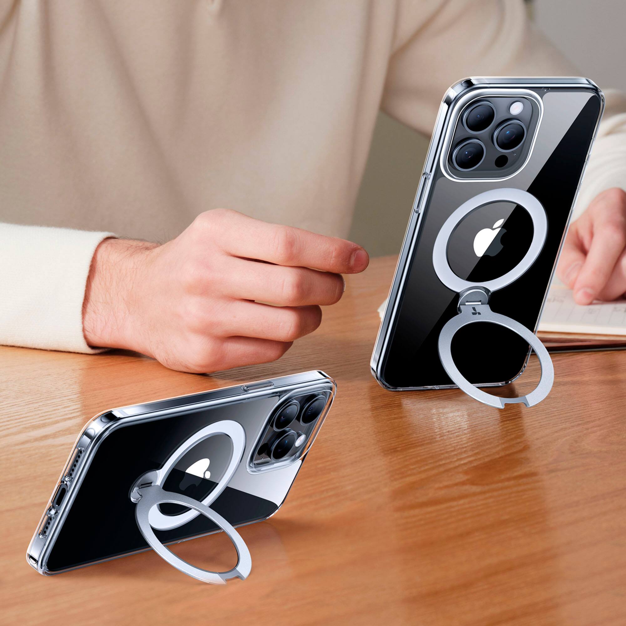 Alt View 11. TORRAS - UPRO Ostand Spin 360° Magnetic Stand Military Grade Shockproof & MagSafe-Compatible Case for Apple iPhone 15 Pro - Clear.