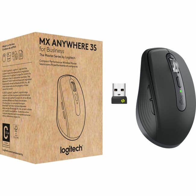 Logitech - MX Anywhere 3S Wireless Mouse 8000 dpi - 4 Programmable Button(s) - 6 Button(s) - USB Type C - Wireless - Graphite